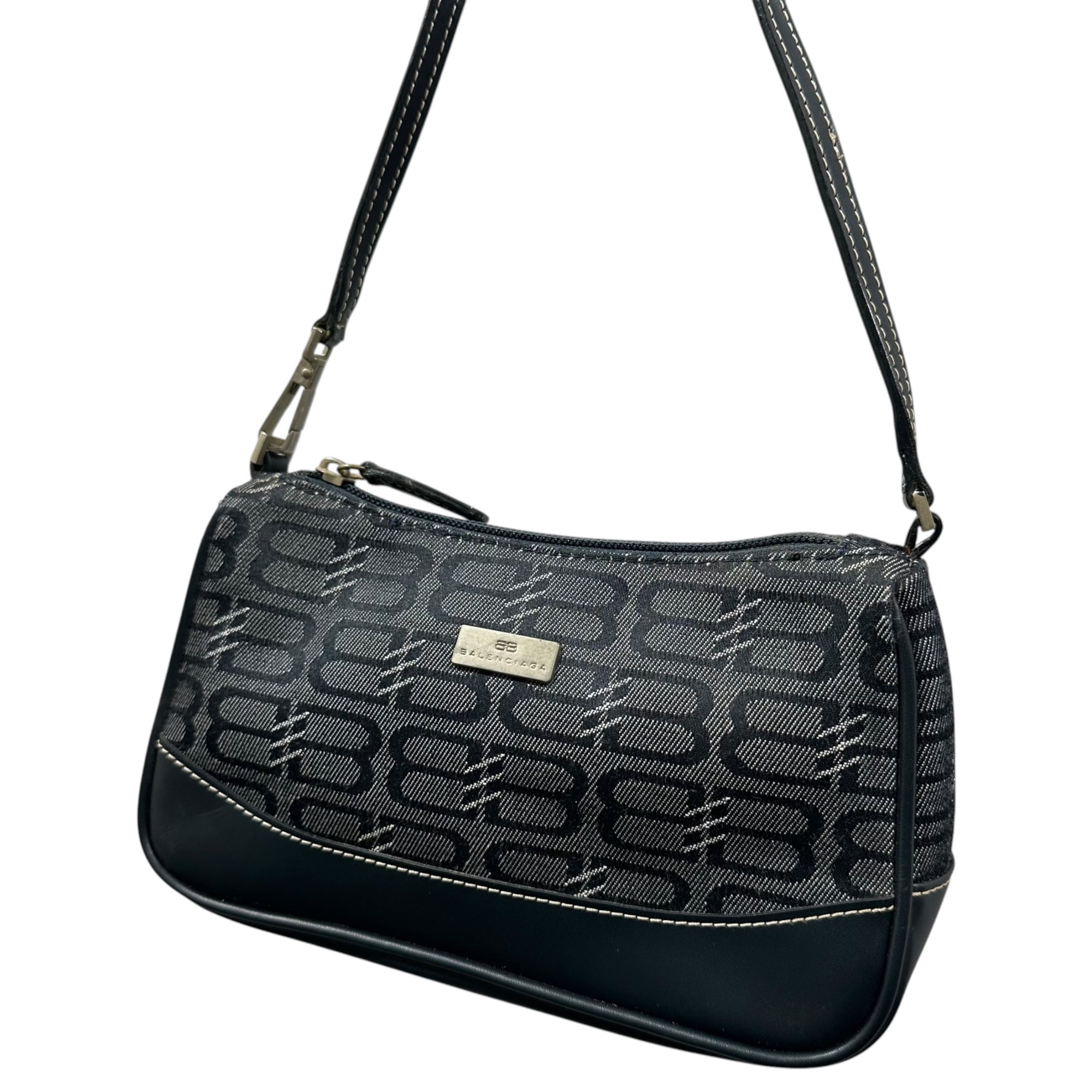 BALENCIAGA(バレンシアガ) BB Monogram Accessory Pouch BB モノグラム アクセサリー ポーチ ネイビー ワンショルダー ハンド ミニ オールド