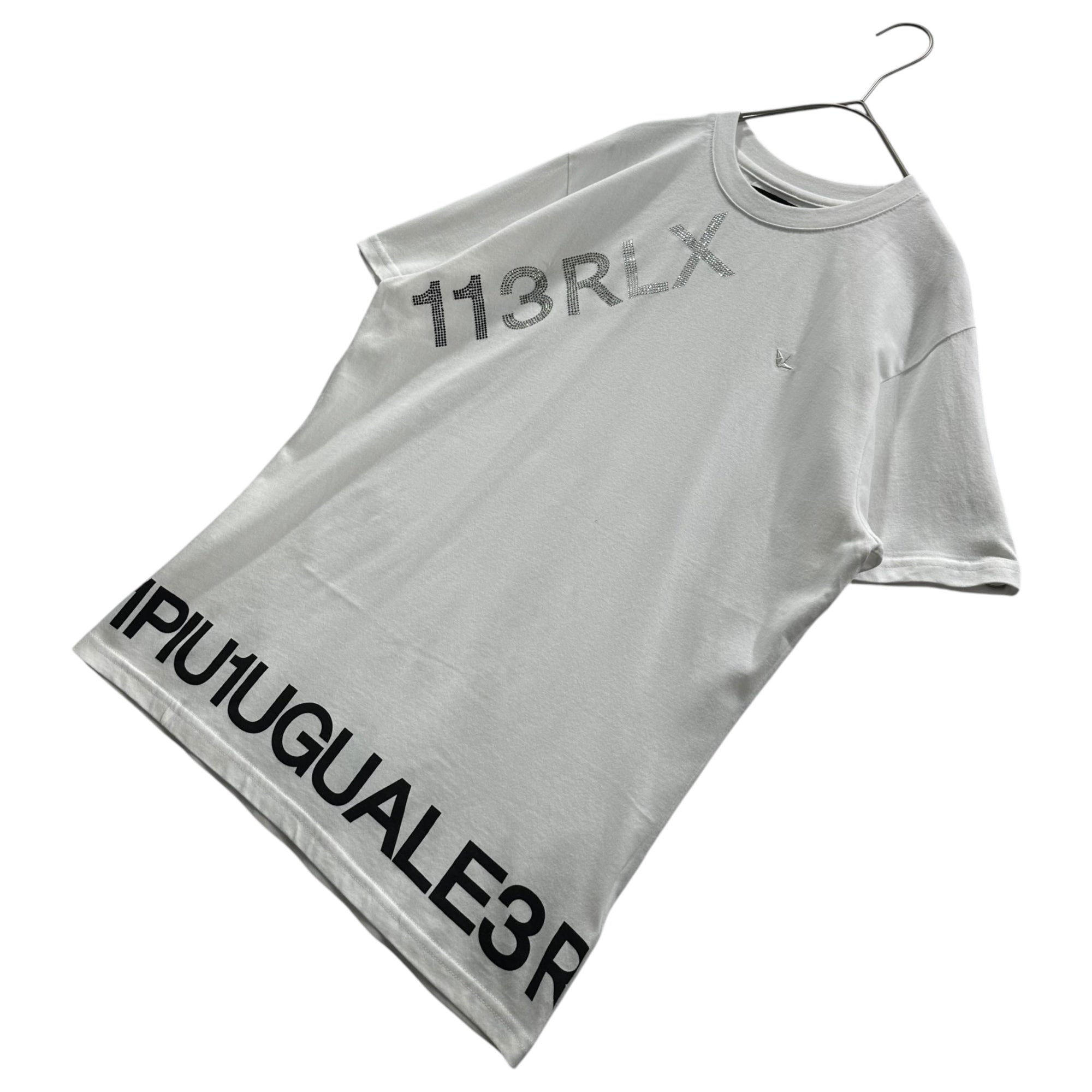 1PIU1UGUALE3 RELAX(ウノピゥウノウグァーレトレリラックス) Rhinestone Logo T-Shirt ラインストーン ロゴ Tシャツ M ホワイト