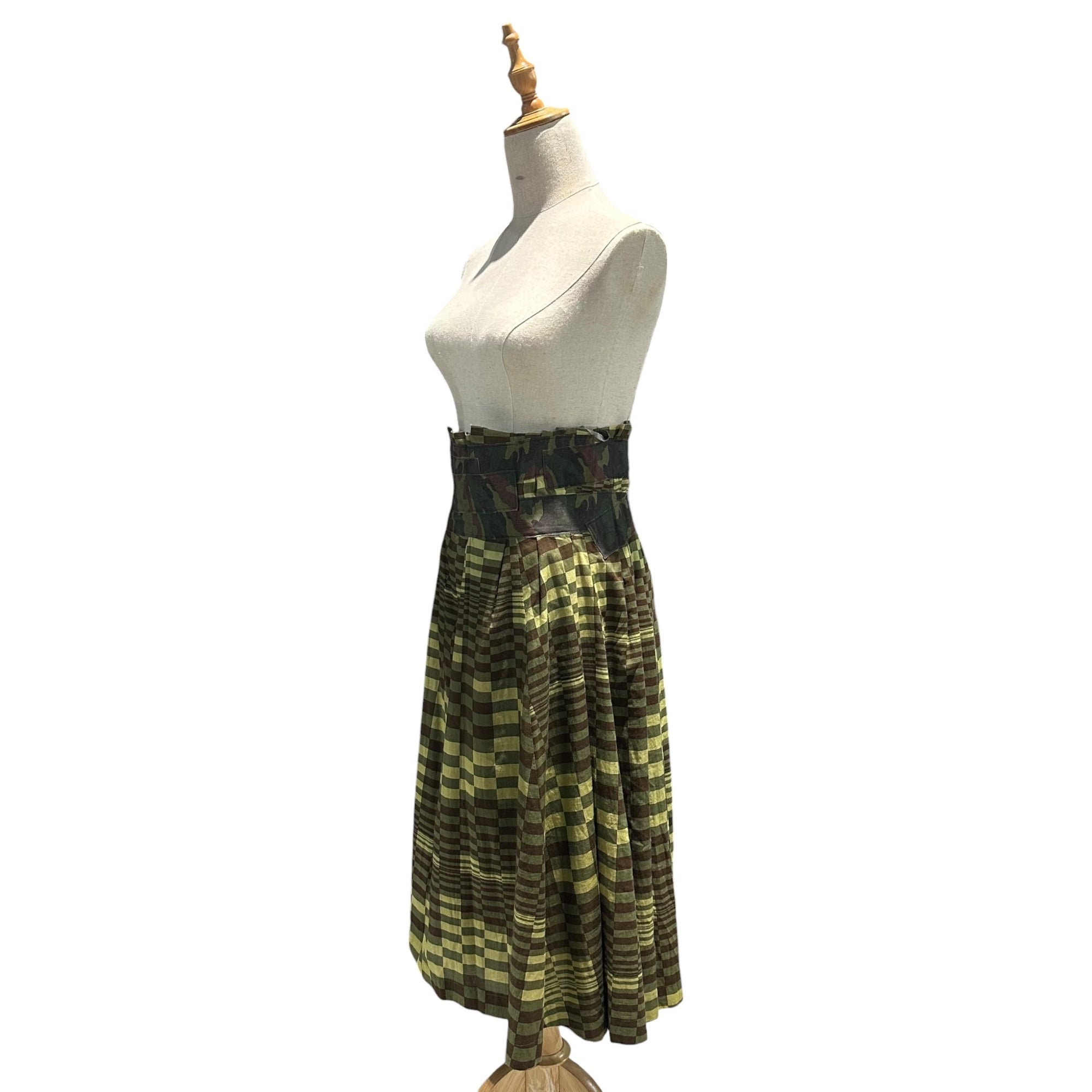 COMME des GARCONS(コムデギャルソン) 2000AW Camouflage Check Patterned Cotton Skirt with Contrast Panels カモフラ チェック 切替 コットン スカート GS-10017S S カーキ AD2000 00s アーカイブ