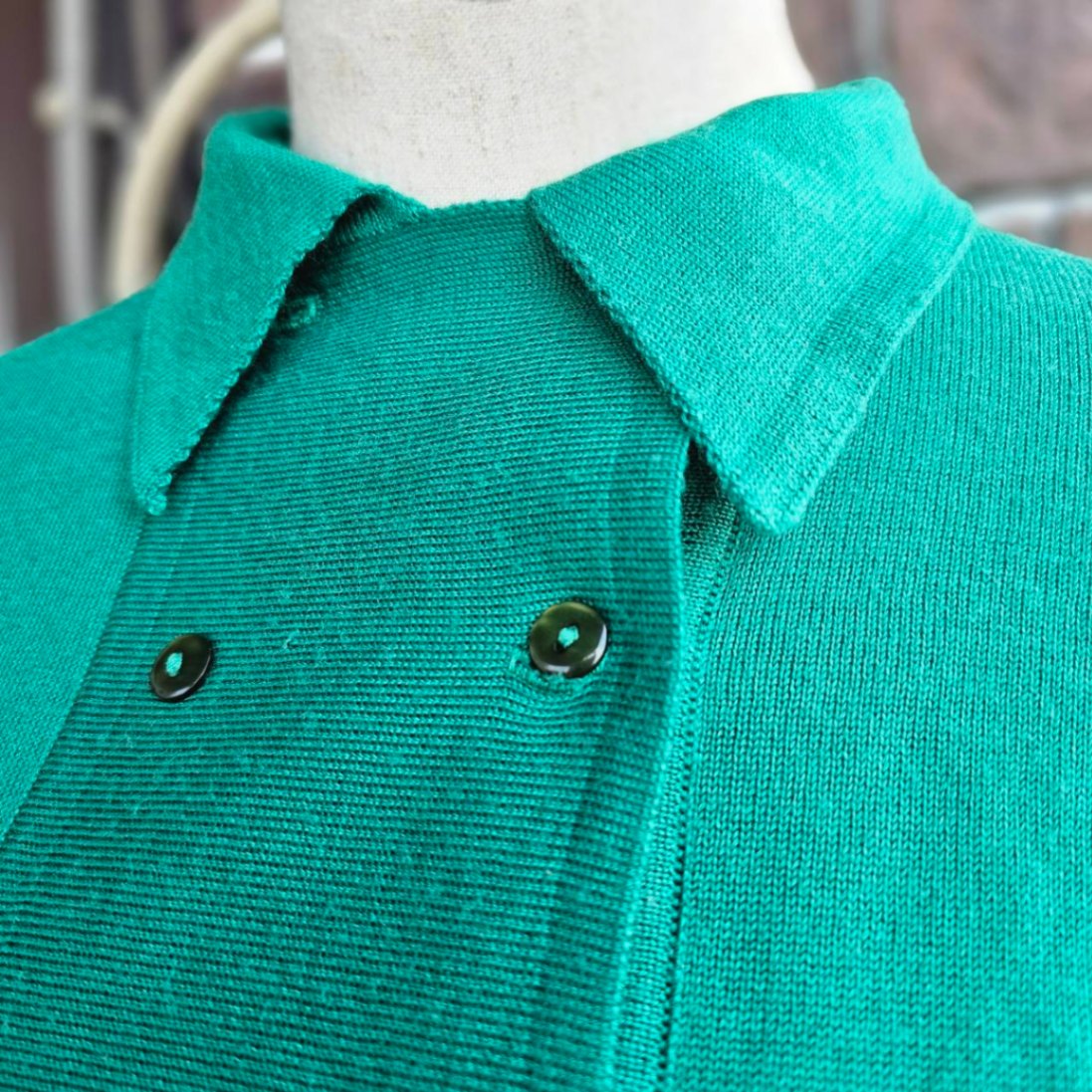 Euro Vintage(ヨーロッパヴィンテージ) Vert_70's~ double button knit cardigan/ダブルボタンニットカーディガン 2(Lサイズ程度) グリーン