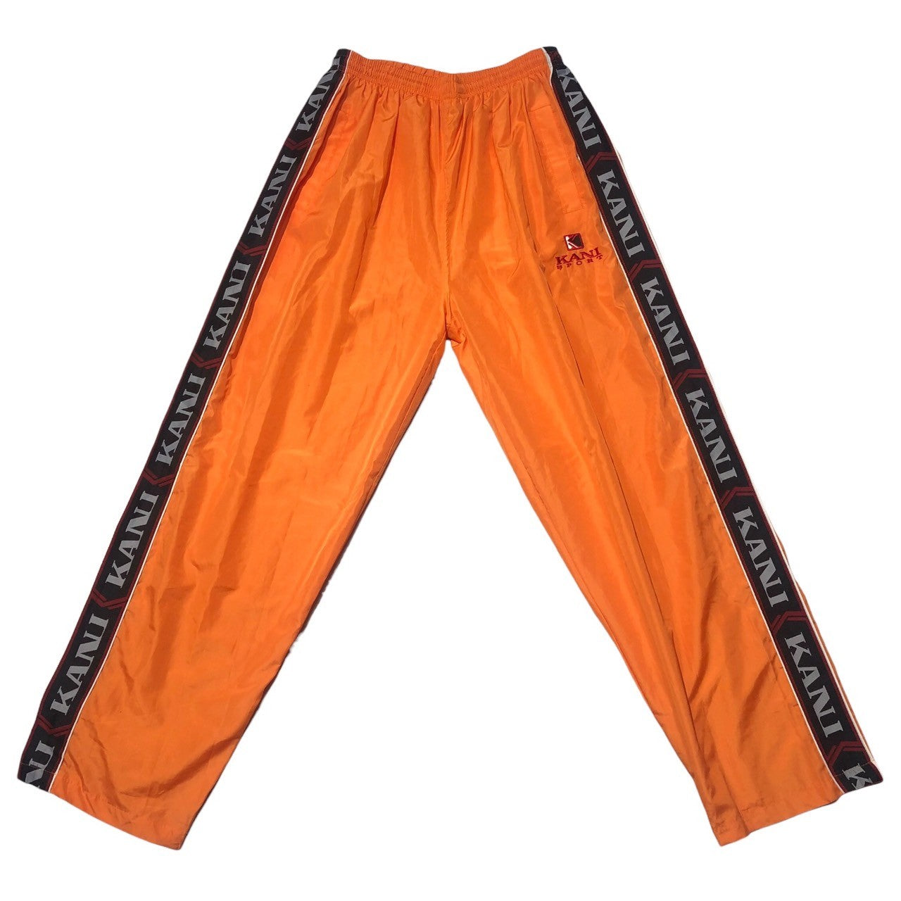 Karl Kani(カールカナイ) 90's Side logo tape nylon track pants サイド ロゴ テープ ナイロン トラック パンツ L オレンジ 90年代