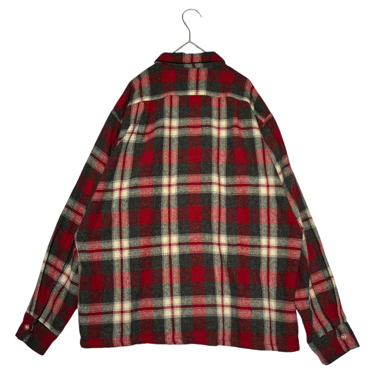 VINTAGE(ヴィンテージ) 60~70's Flap pocket check wool open collar shirt フラップポケット チェック ウール 開襟シャツ レッド×グレー