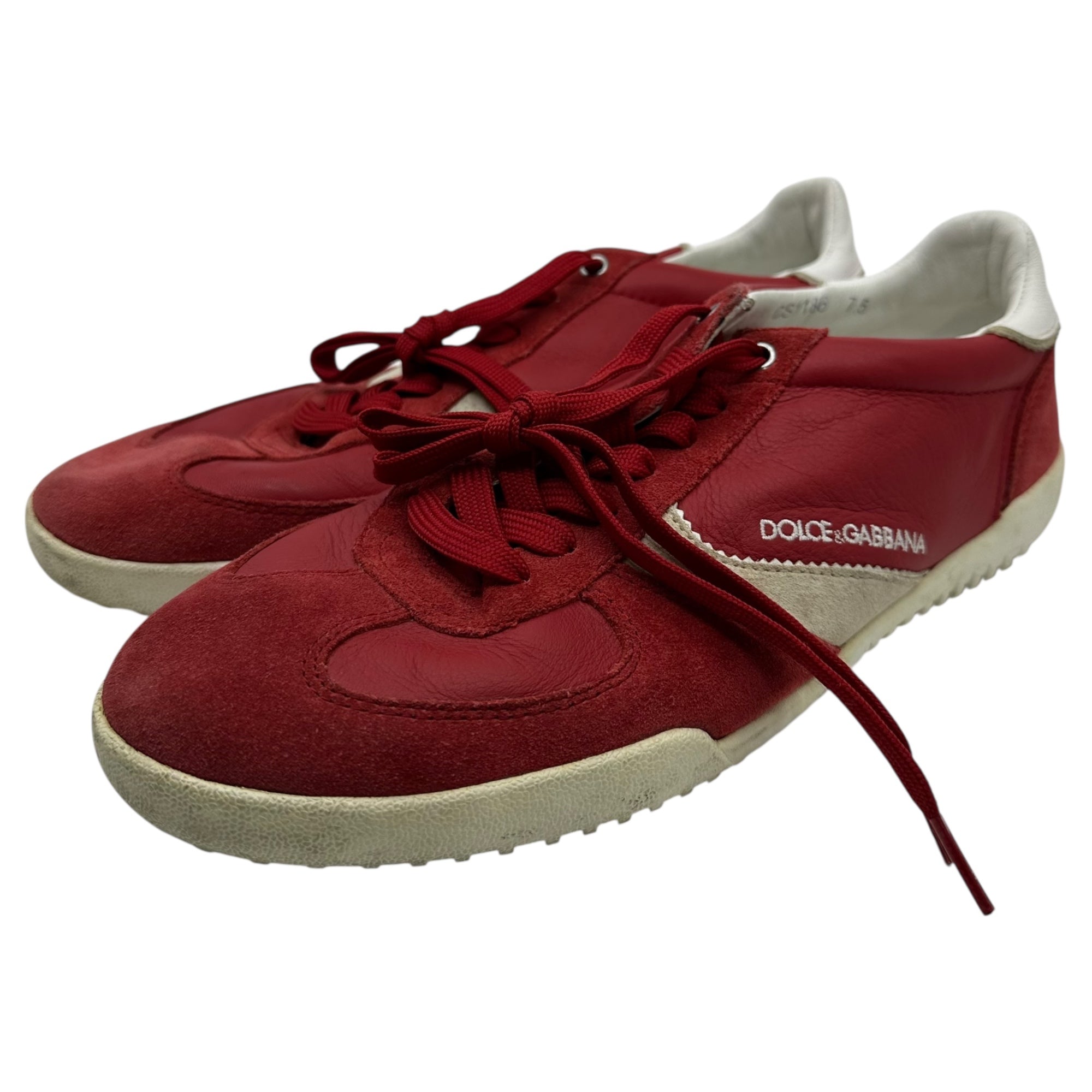 DOLCE&GABBANA(ドルチェ&ガッバーナドルガバ) Suede Leather Low-Cut Sneakers スウェード レザー ローカット スニーカー 7.5(26.5cm程度) レッド×ホワイト
