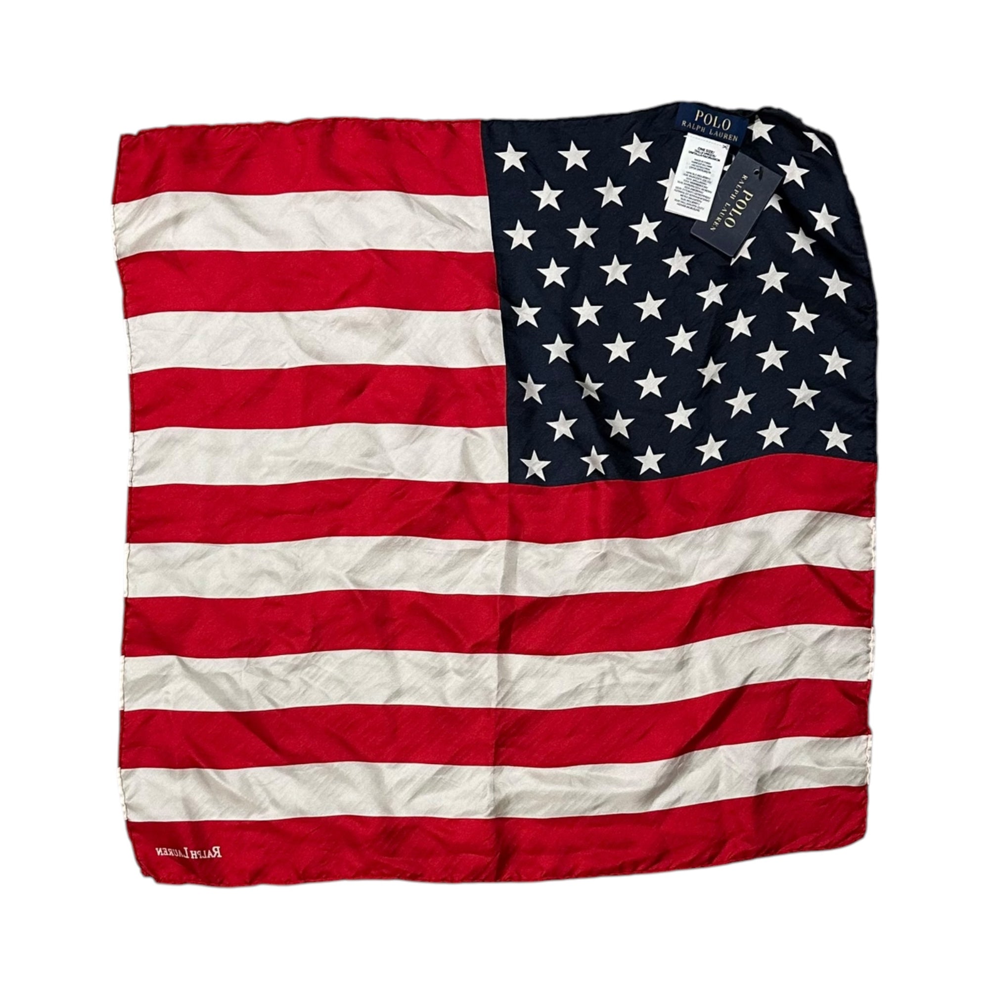 POLO RALPH LAUREN(ポロラルフローレン) American Flag Silk Scarf アメリカ 星条旗 シルク スカーフ 56cm×56cm ネイビー×レッド×ホワイト