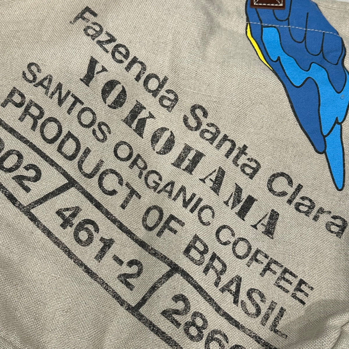 COMME des GARCONS JUNYA WATANABE MAN PINK(コムデギャルソンジュンヤワタナベマンピンク) 2000's Coffee sack tote bagコーヒー豆袋 プリント リネン トート バッグ UM-K213 アイボリー×ブラウン レザー ハンドル