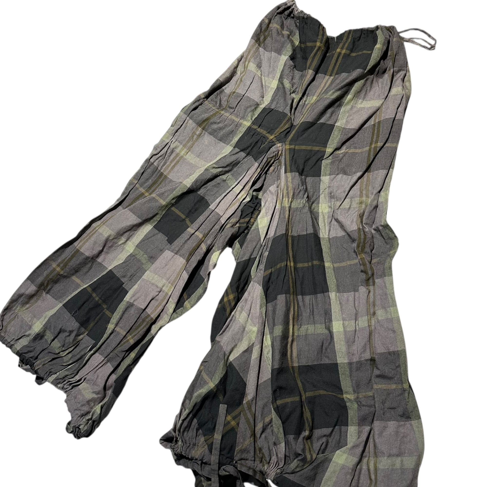 YOHJI YAMAMOTO(ヨウジヤマモト) High-Waisted Distorted Balloon Silhouette Check Cotton Pants ハイウエスト 変形 バルーンシルエット チェック コットン パンツ FX-S12-081 1(S程度) グレー×ブラック×カーキ