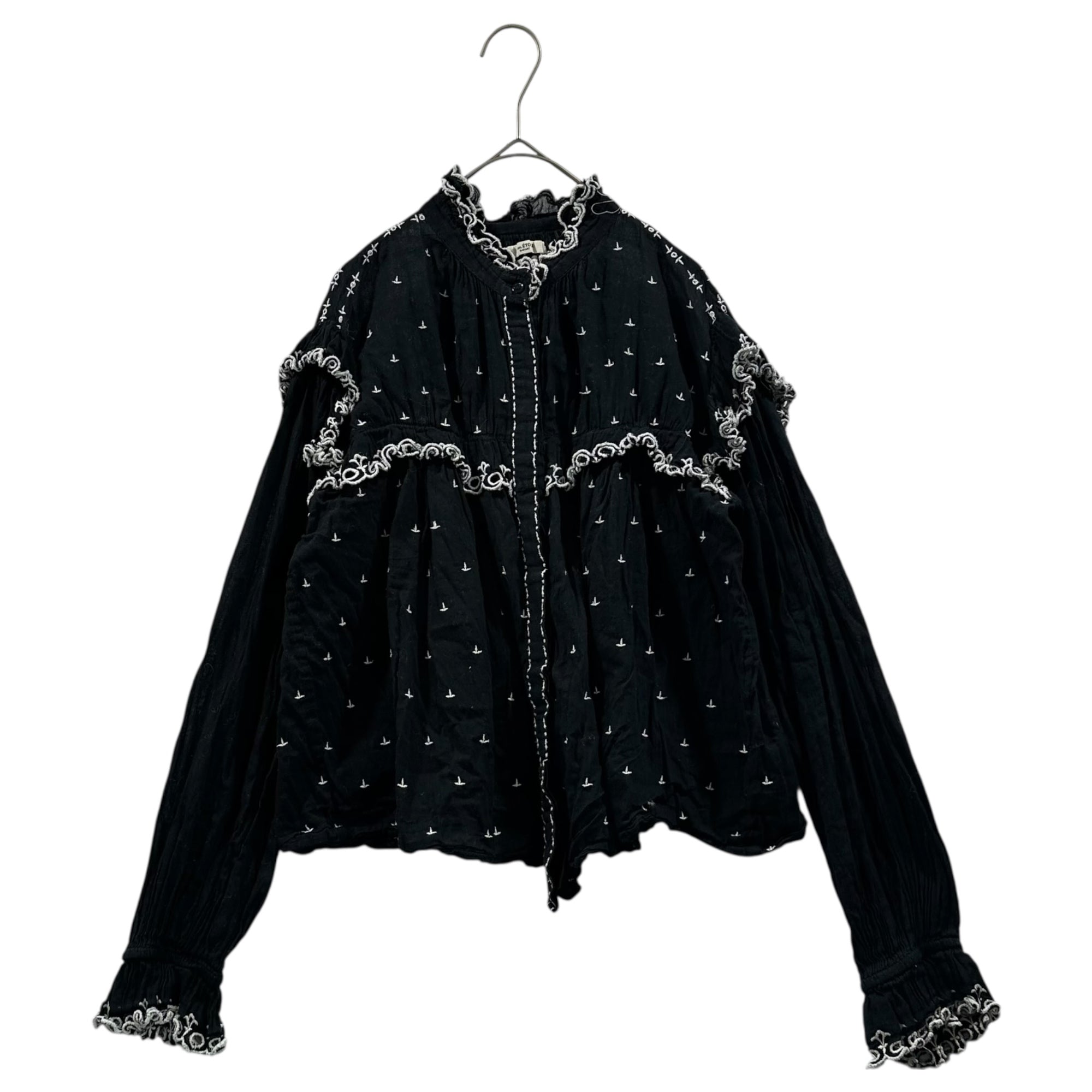 ISABEL MARANT(イザベルマラン) Ethnic Embroidered Stand Collar Cotton Dress エスニック 刺繍 スタンドカラー コットン ワンピース 36(S程度) ブラック サイドポケット