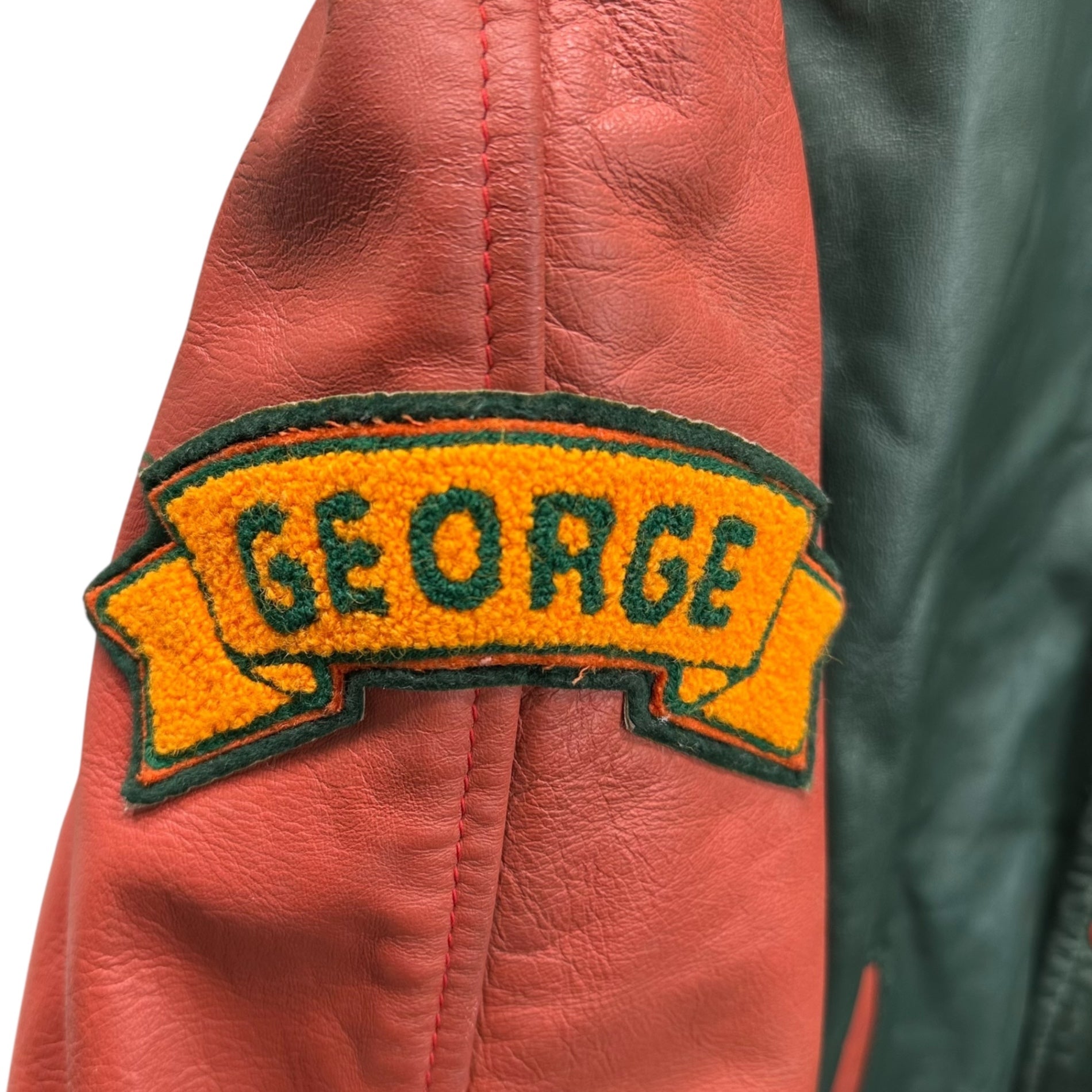 EXPORT LEATHER GARMENTS(エクスポートレザーガーメンツ) 90's CANADA made Leather Stadium Jacket レザー スタジアム ジャケット 36 グリーン×レッド 推定90年代 ヴィンテージ スタジャン ブルゾン