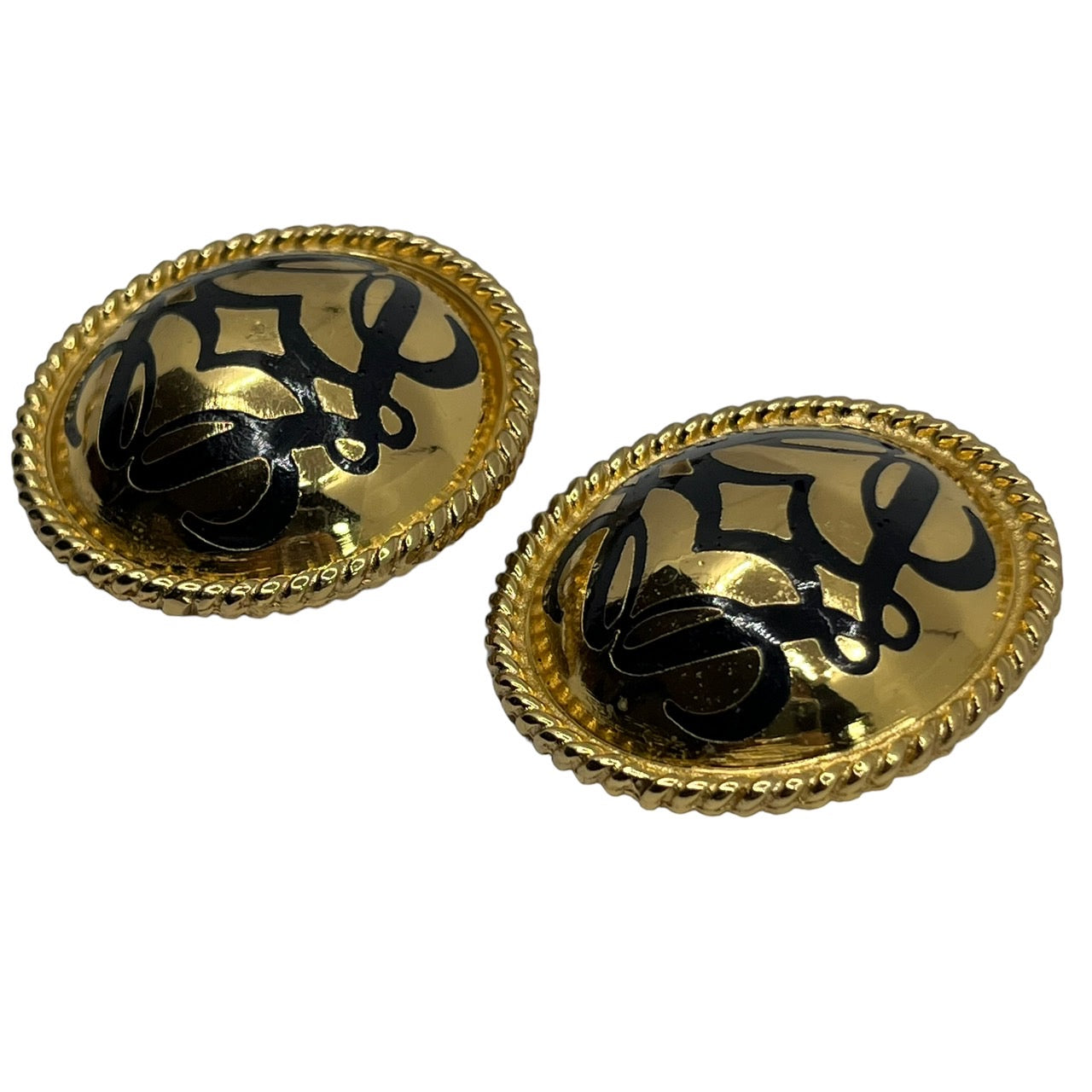 LOEWE(ロエベ) vintage anagram logo gold earrings/ヴィンテージアナグラムロゴイヤリング/大ぶり ゴールド×ブラック スペイン製