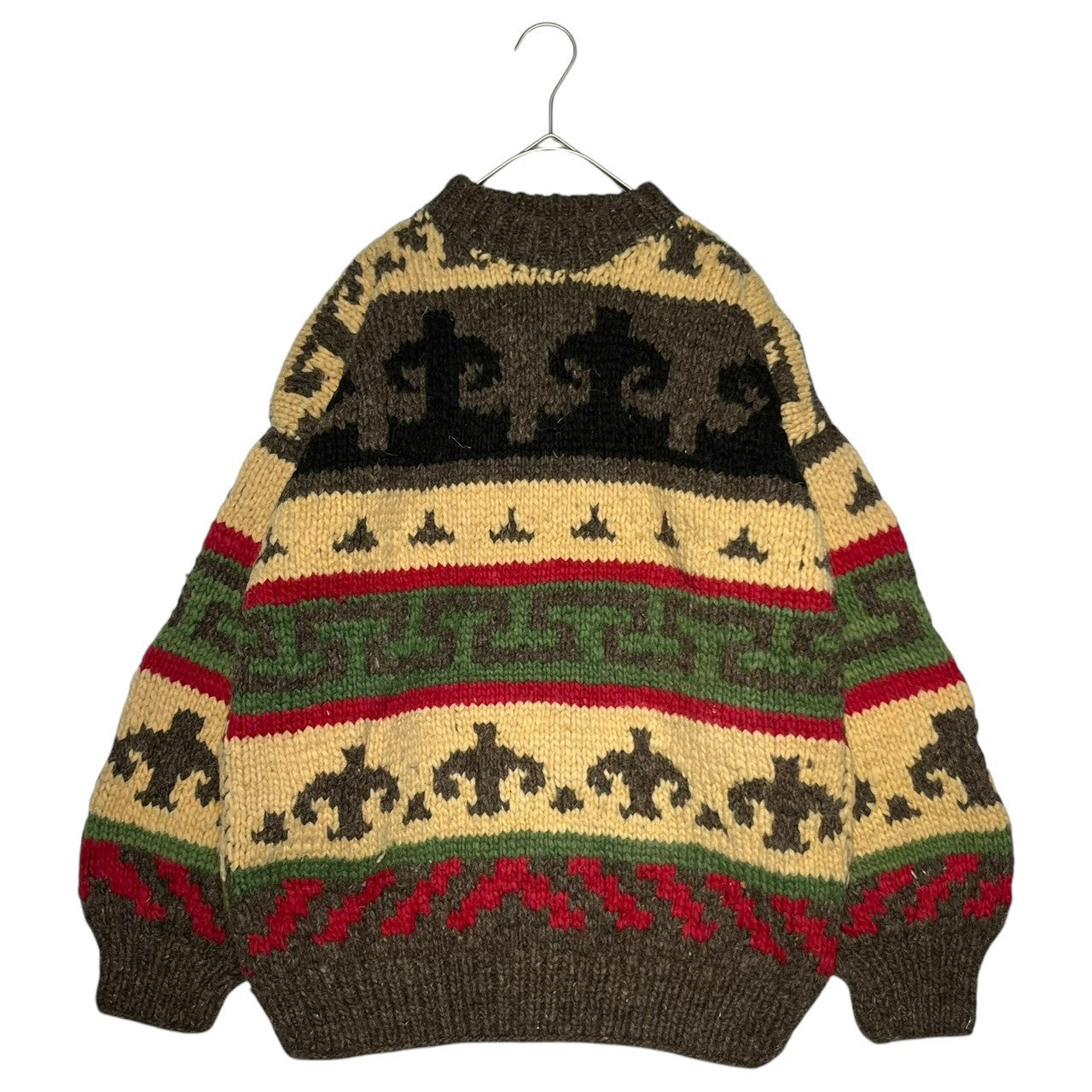 INDIGENOUS DESIGNS(インディアンデザインズ) Ecuador made Indian low gauge knit エクアドル製 インディアン ローゲージ ニット 環境保護 サスティナブル オーガニック M ブラウン×ベージュ