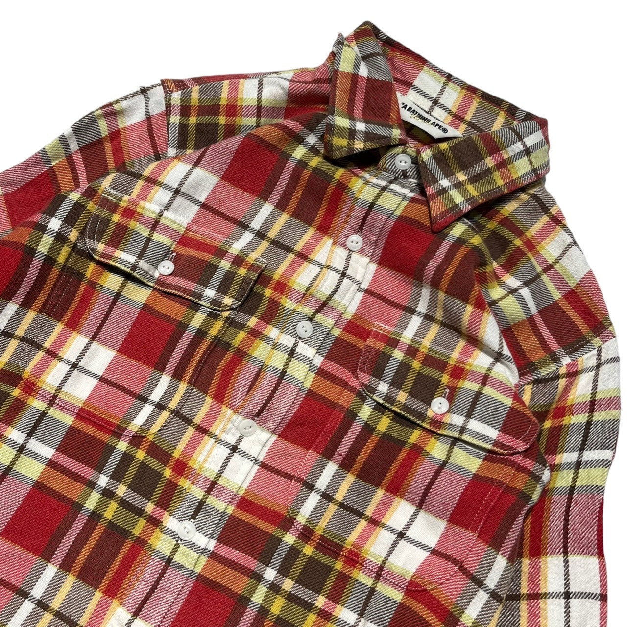 A BATHING APE(アベイシングエイプ) heavy cotton check shirt ヘヴィーコットン チェック シャツ M レッド