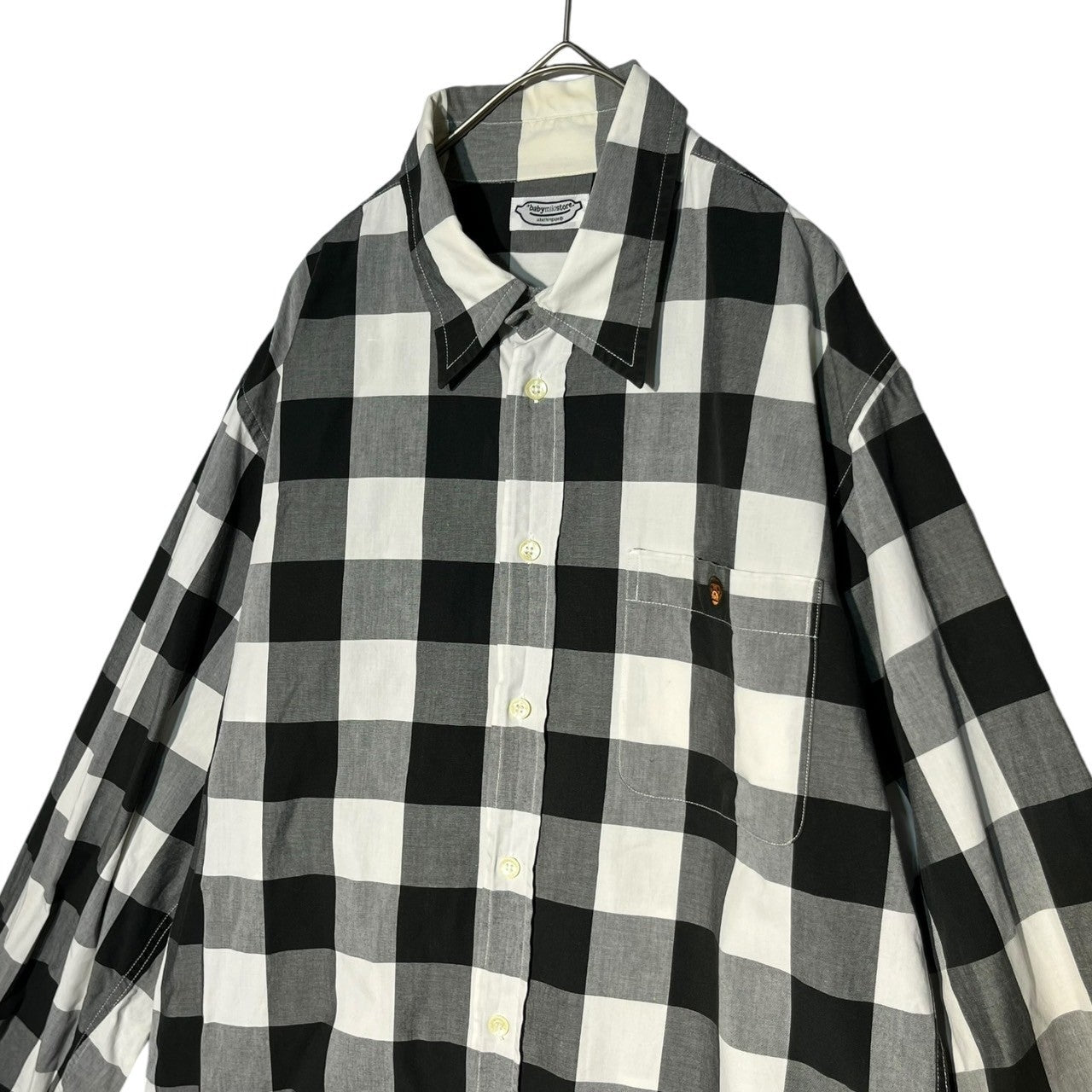 A BATHING APE(アベイシングエイプ) 00's baby milo logo check L/S shirt ベイビー マイロ チェック 長袖 シャツ L ブラック×ホワイト