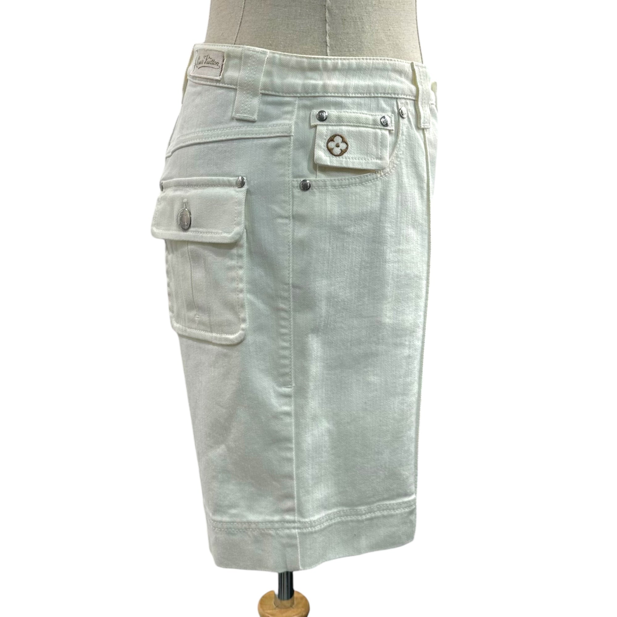 LOUIS VUITTON(ルイヴィトン) Monogram Embroidered White Denim Shorts モノグラム 刺繍 ホワイト デニム ショーツ PW091W WOPA03CKJ 38 ホワイト ショート ハーフ パンツ