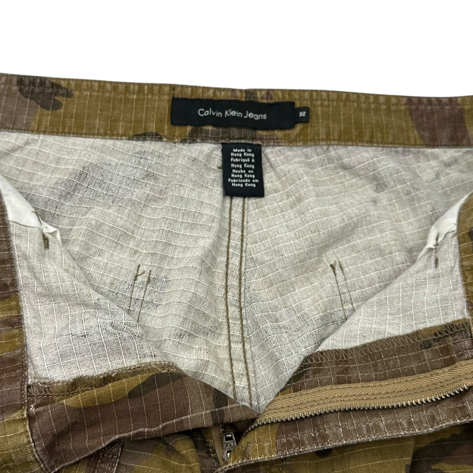Calvin Klein Jeans(カルバンクラインジーンズ) 00's 7/10 Length Camouflage Damaged Cargo Pants 7分丈 カモフラ ダメージ加工 カーゴ パンツ 32 カーキ Y2K 平成
