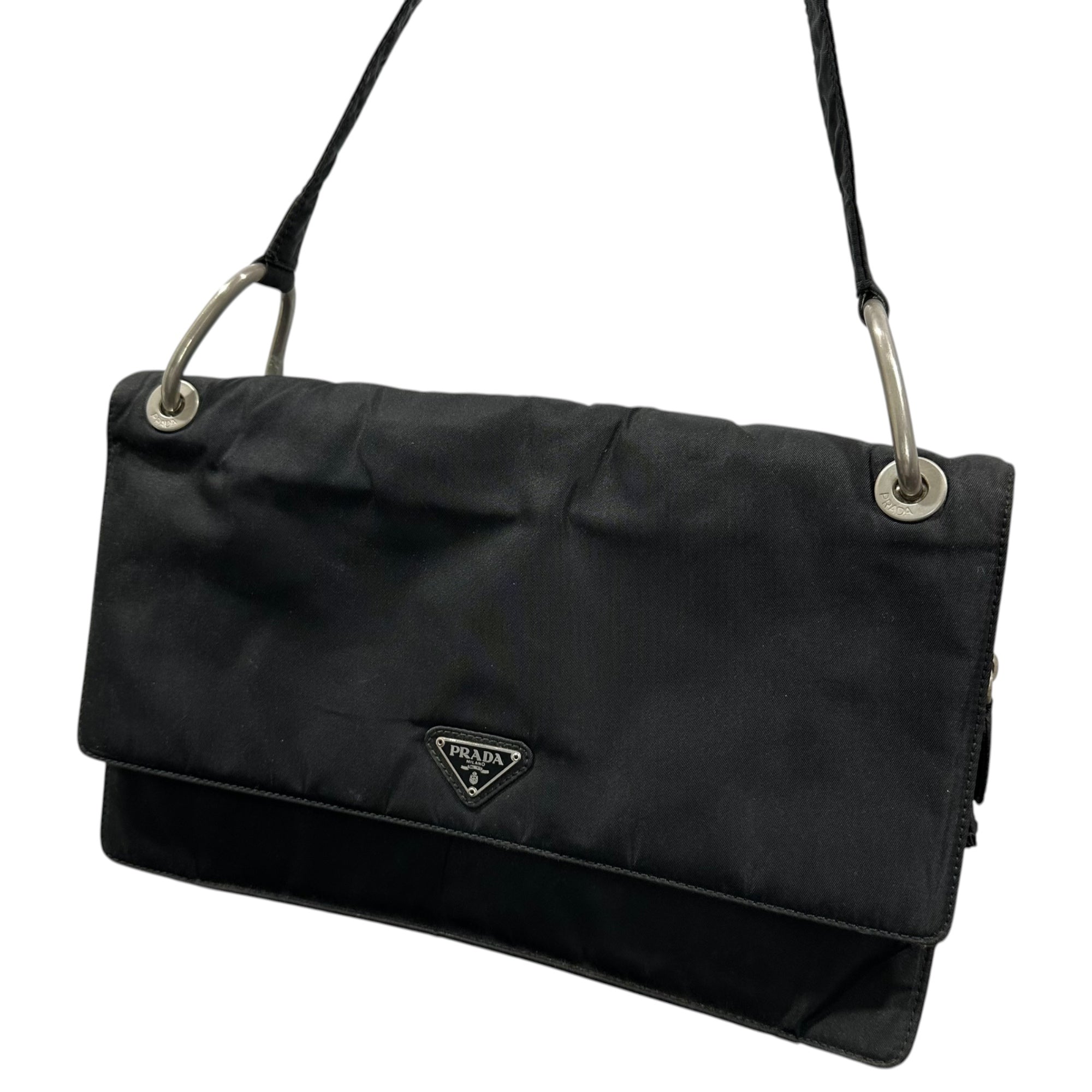 PRADA(プラダ) Nylon One-Shoulder Bag ナイロン ワンショルダー バッグ ブラック スクエア 金具 ロゴ