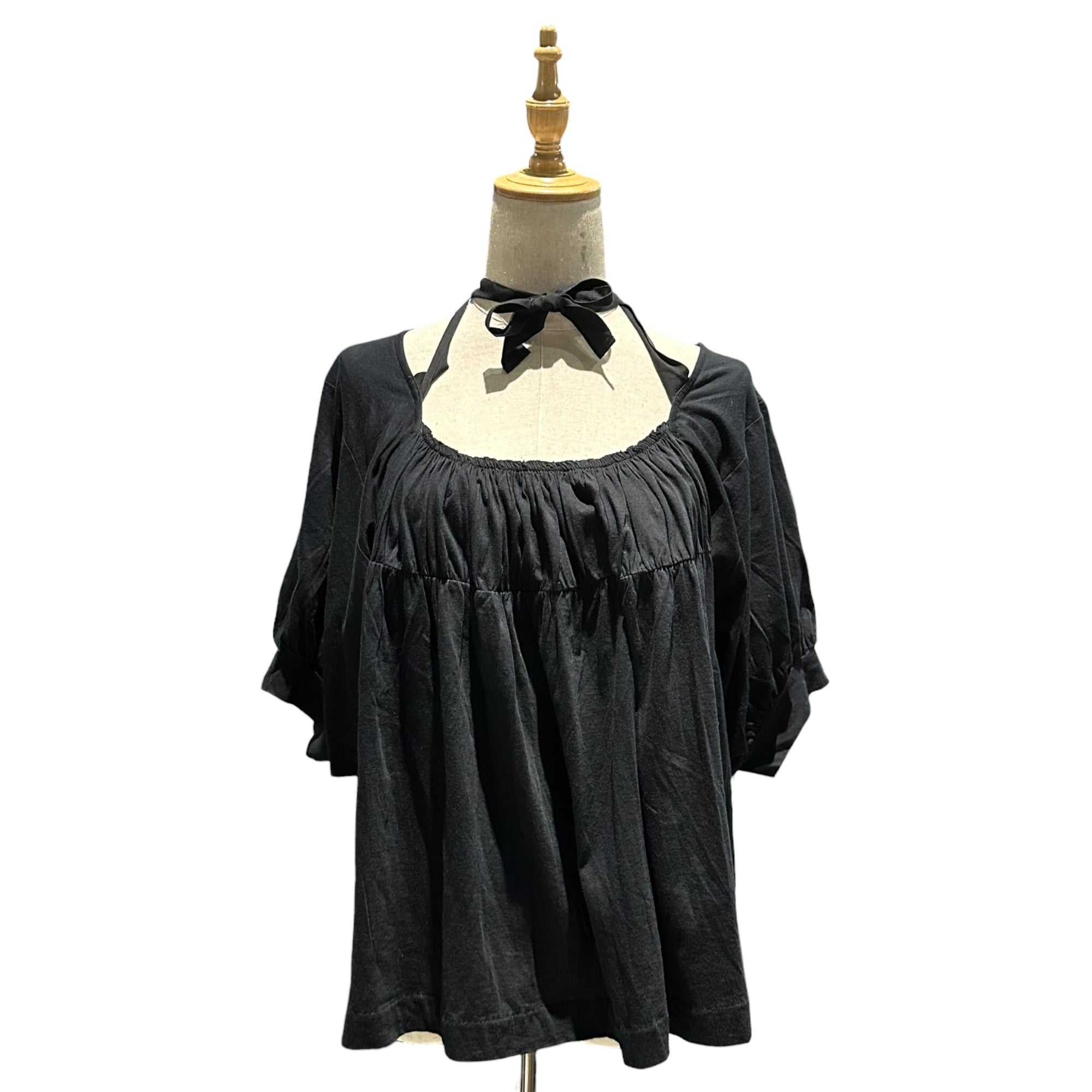 tricot COMME des GARCONS(トリココムデギャルソン) 2014SS Front-Ribbon Gathered Cut-and-Sew Top フロントリボン ギャザー カットソー TM-T035 M ブラック AD2013