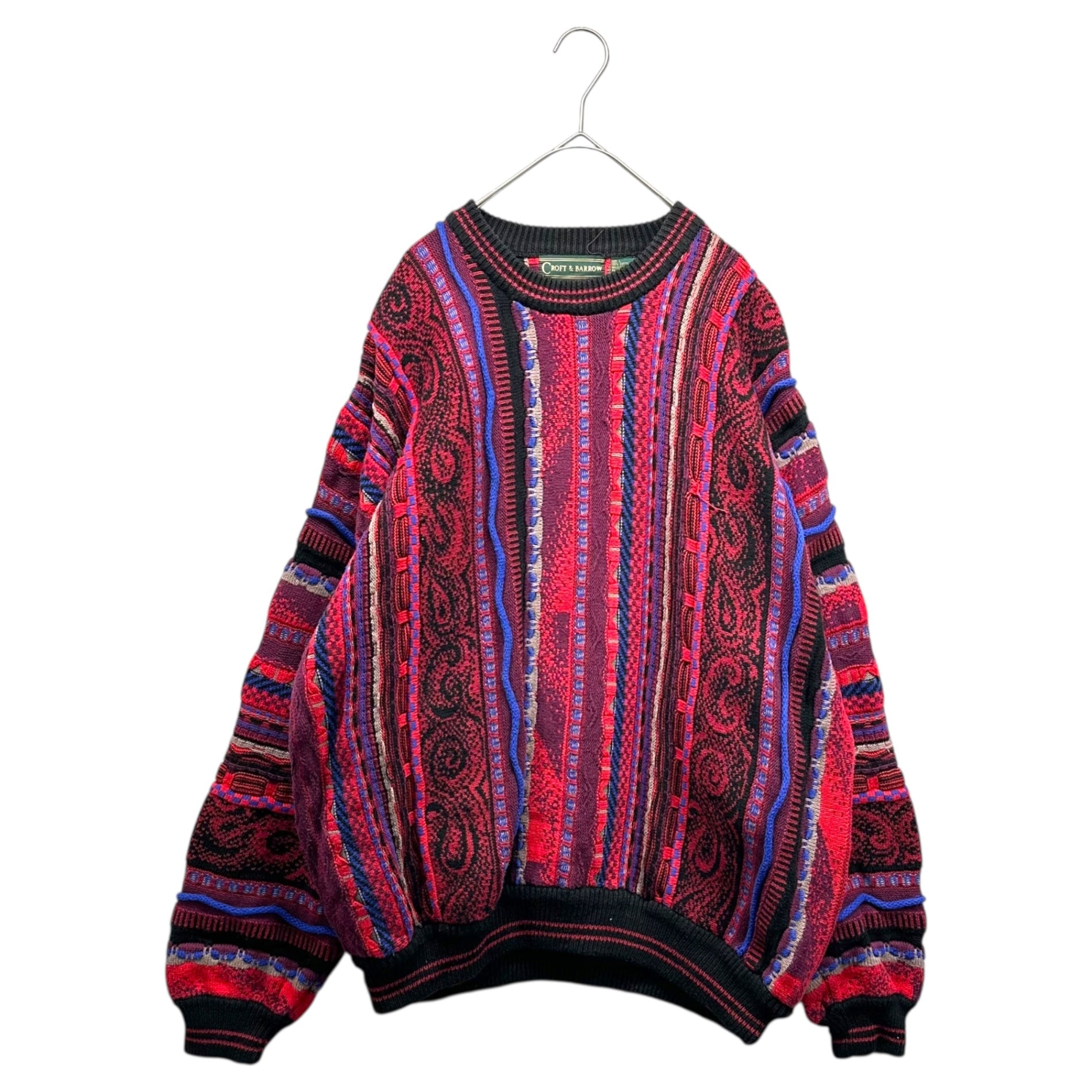 VINTAGE(ヴィンテージ) 90's L /S Crew Neck 3D Knit 90年代 長袖 クルーネック ニット L レッド×ブルー CROFT&BARROW