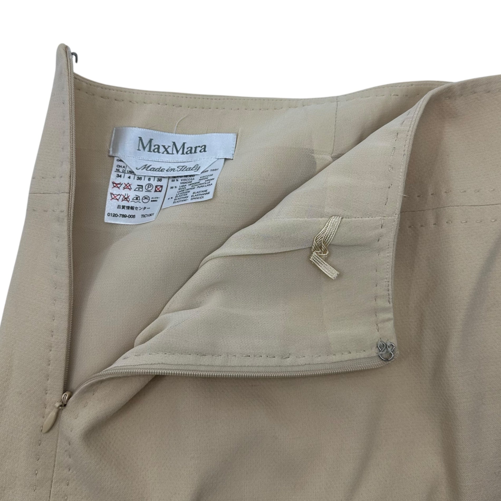 MAX MARA(マックスマーラ) Rayon wool knee-length skirt レーヨン ウール ひざ丈 スカート 36(S程度) ベージュ