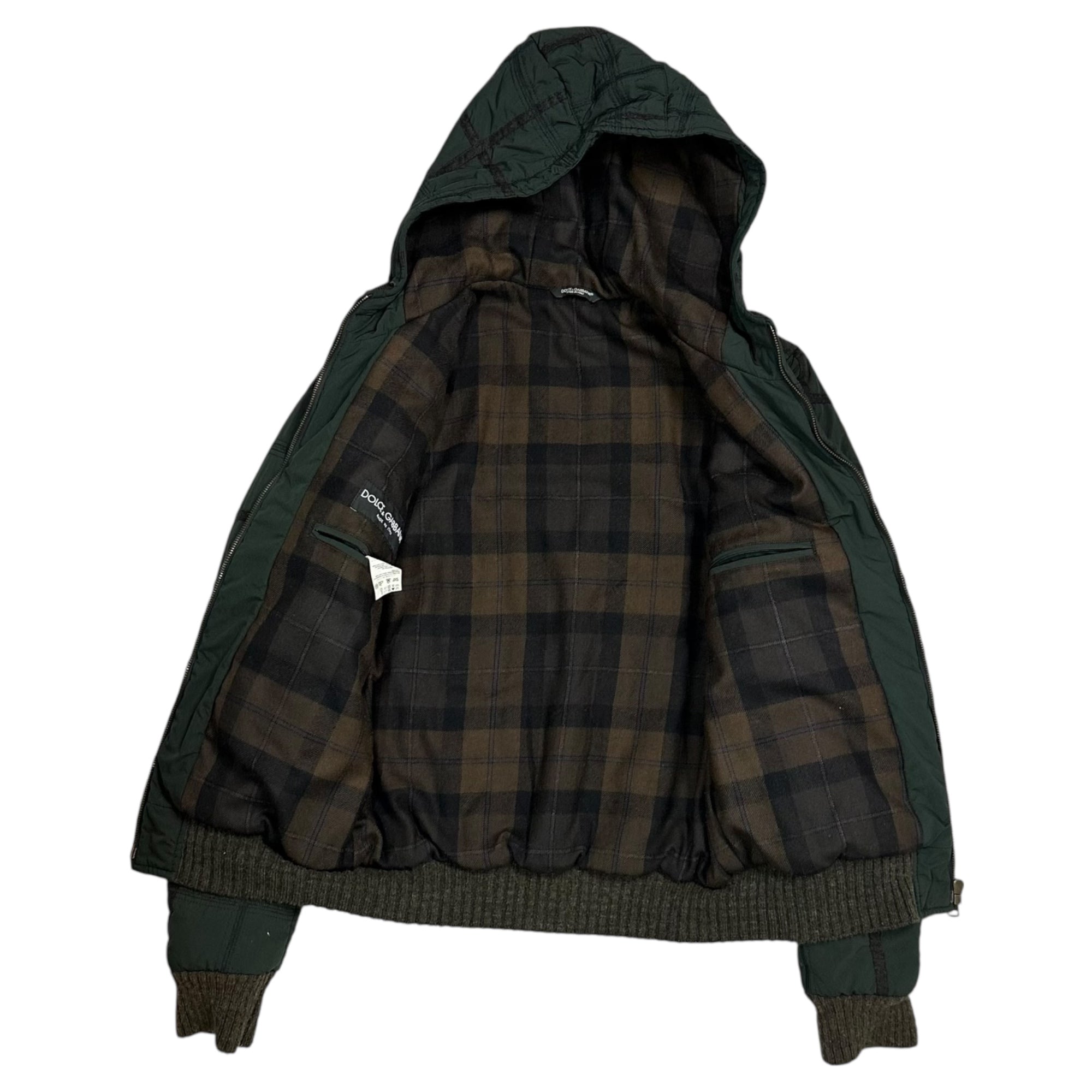 DOLCE&GABBANA(ドルチェ&ガッバーナドルガバ) Check Piping Hooded Padded Jacket チェック パイピング フーデット パテッド ジャケット G9AO0T FUMYY 46(M程度) グリーン×ブラウン