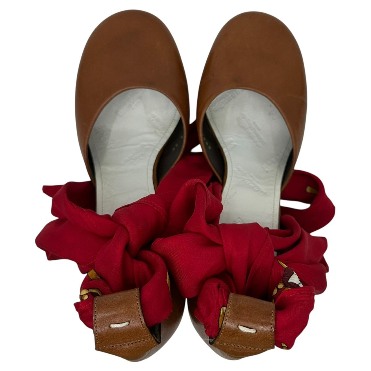 MAISON MARGIELA(メゾンマルジェラ) Scarf Band Heel Pumps スカーフ バンド ヒール パンプス 58WL0113 39(25.5cm程度) ブラウン×レッド
