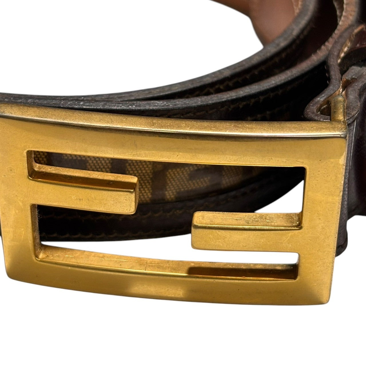 FENDI(フェンディ) Zucca Pattern Logo Buckle Leather Belt ズッカ柄 ロゴバックル レザー ベルト 15654/42 ブラウン