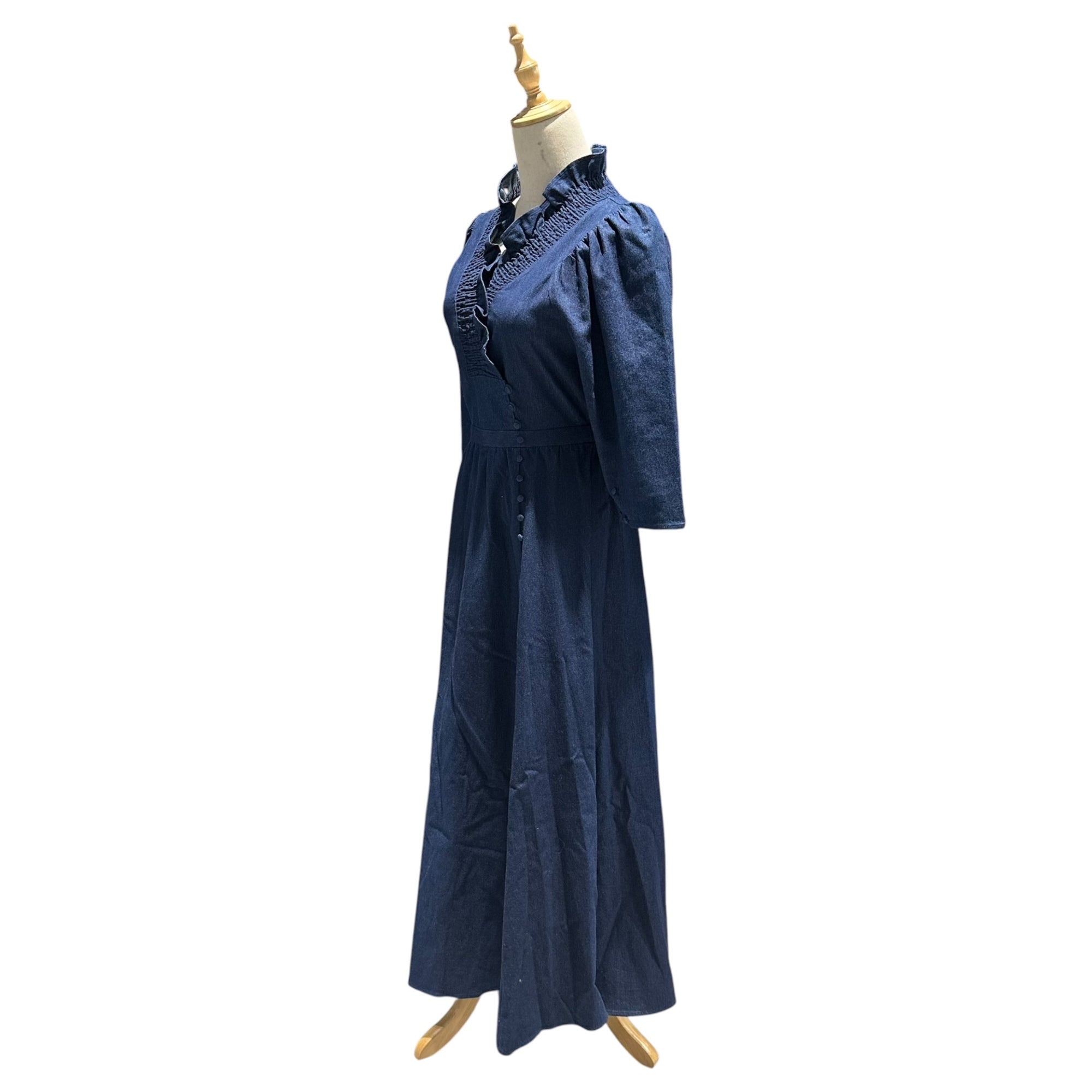 AMRI(アメリ) SHIRRING COLLAR DENIM DRESS シャーリング カラー  デニム ワンピース 02210560180 M インディゴ 長袖