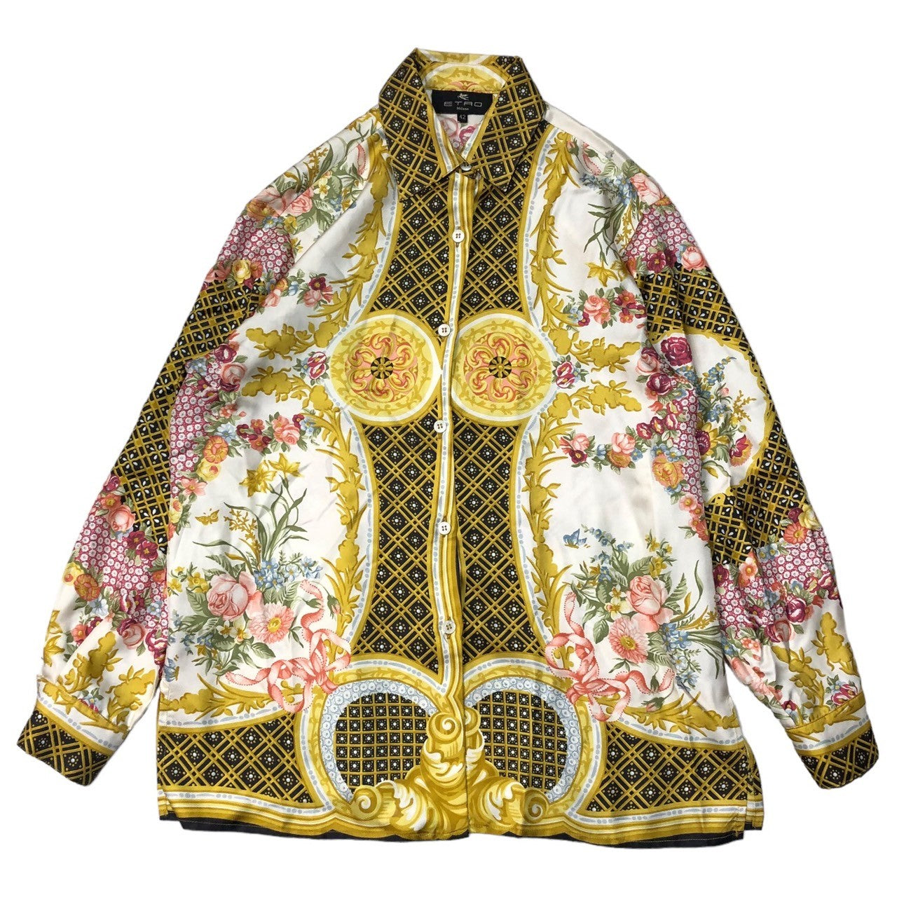 ETRO(エトロ) Scarf pattern all silk shirt スカーフ柄 シルク シャツ 53-12546-9012 42(XL程度) ゴールド×ホワイト