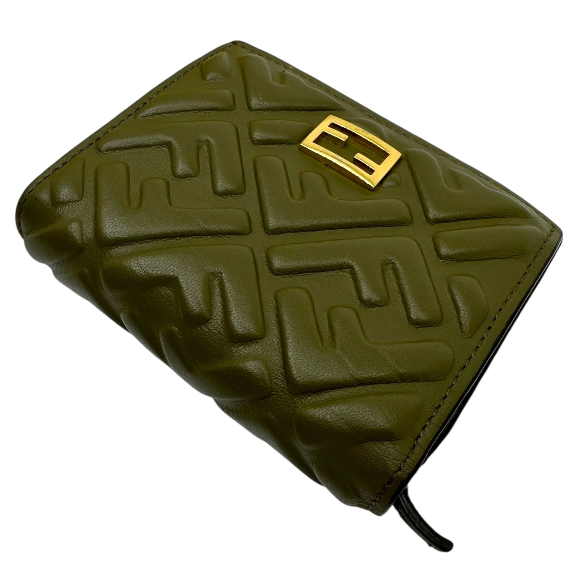 FENDI(フェンディ) BAGUETTE バゲット FF エンボス ロゴ ミニ ウォレット 8M0420 AAJD カーキ 二つ折り 財布 ナッパレザー