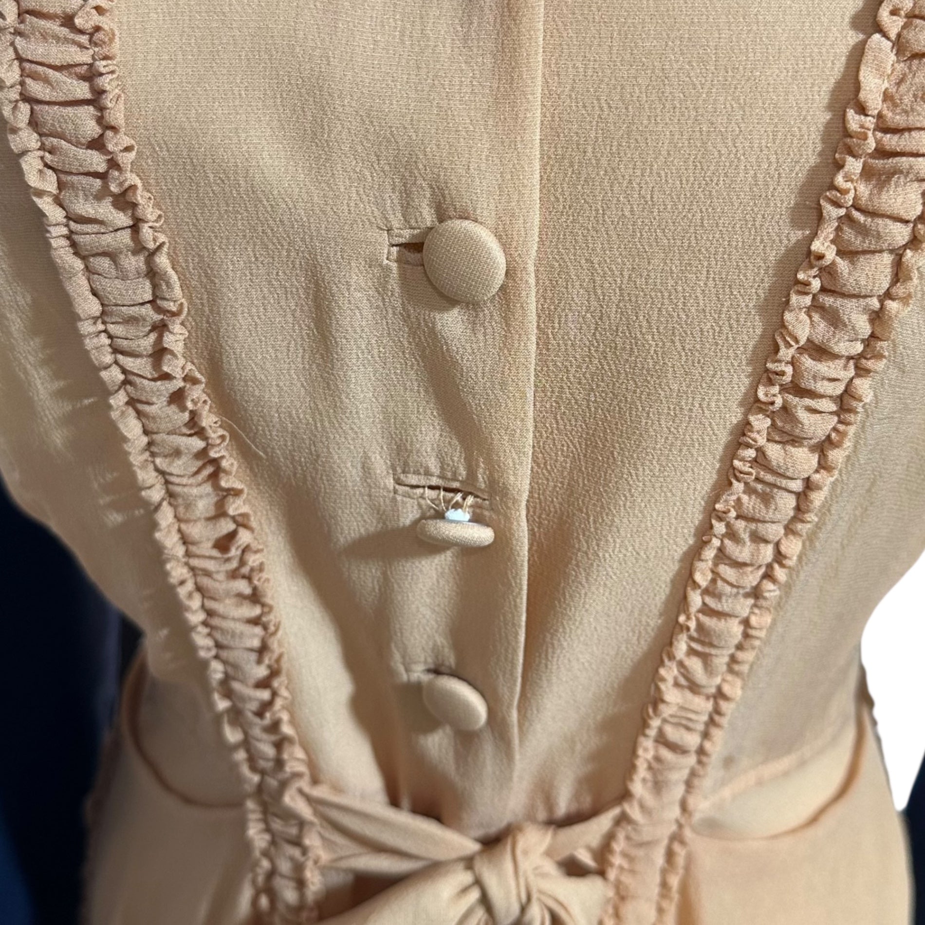 MAISON MARGIELA(メゾンマルジェラ) 21SS Co-Ed Tailored Sleeve Sheer Frill Dress テーラード スリーブ シアー フリル ドレス 表記無(40程度) ベージュ×ネイビー 白タグ