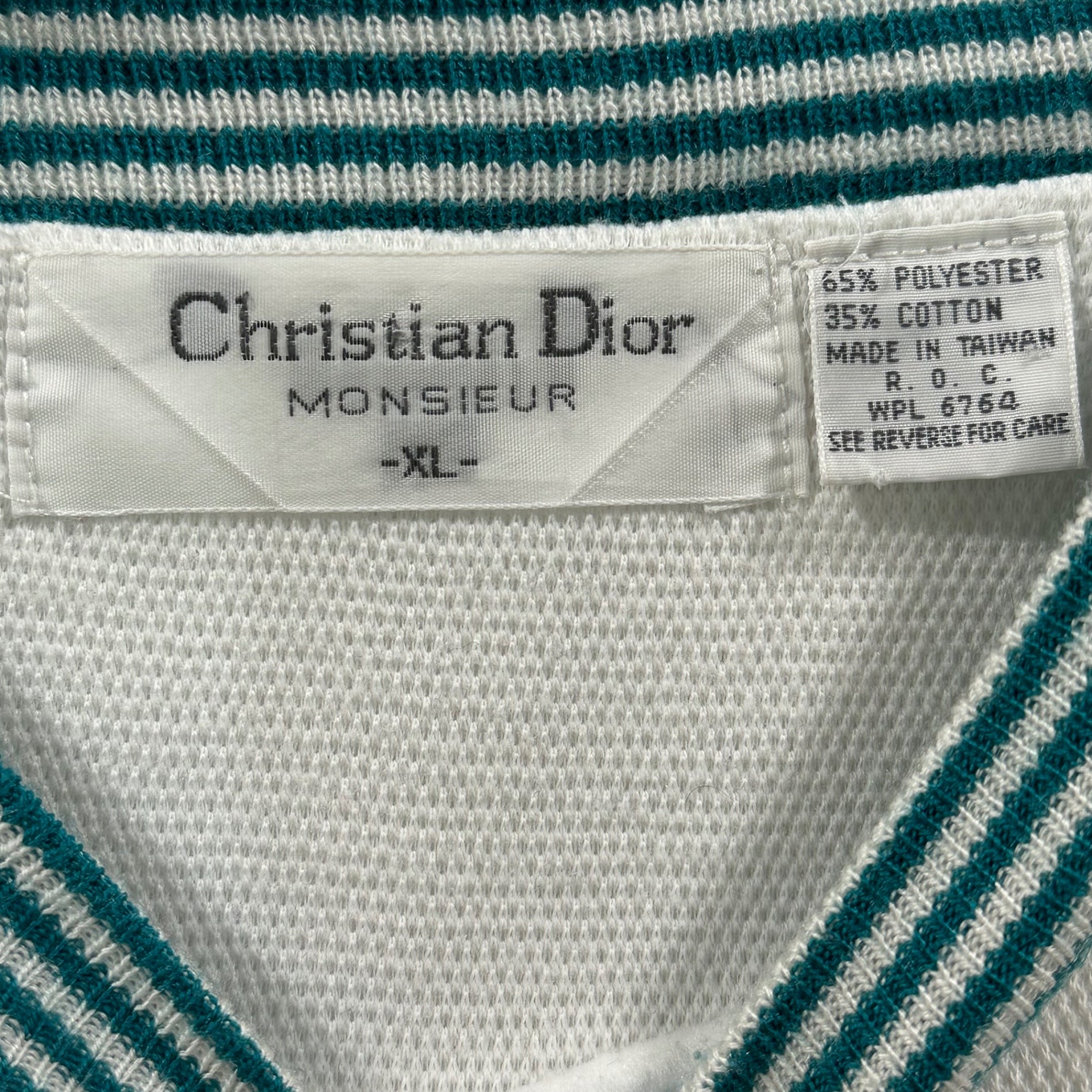 Christian Dior MONSIEUR（クリスチャンディオールムッシュ） 90's Poly-Cotton Front V-Gusset Sports Line Sweatshirt 90年代 ポリ コットン 前 V スポーツ ライン スウェット WPL6764 XL ホワイト×グリーン ヴィンテージ