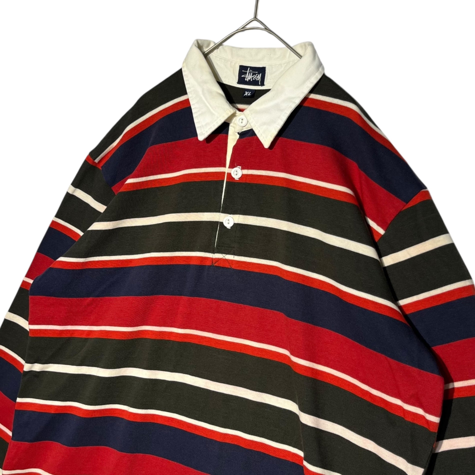 STUSSY(ステューシー) 90's～00's Multicolor striped rugby shirt マルチカラー ボーダー ラガー シャツ XL マルカラー USA製