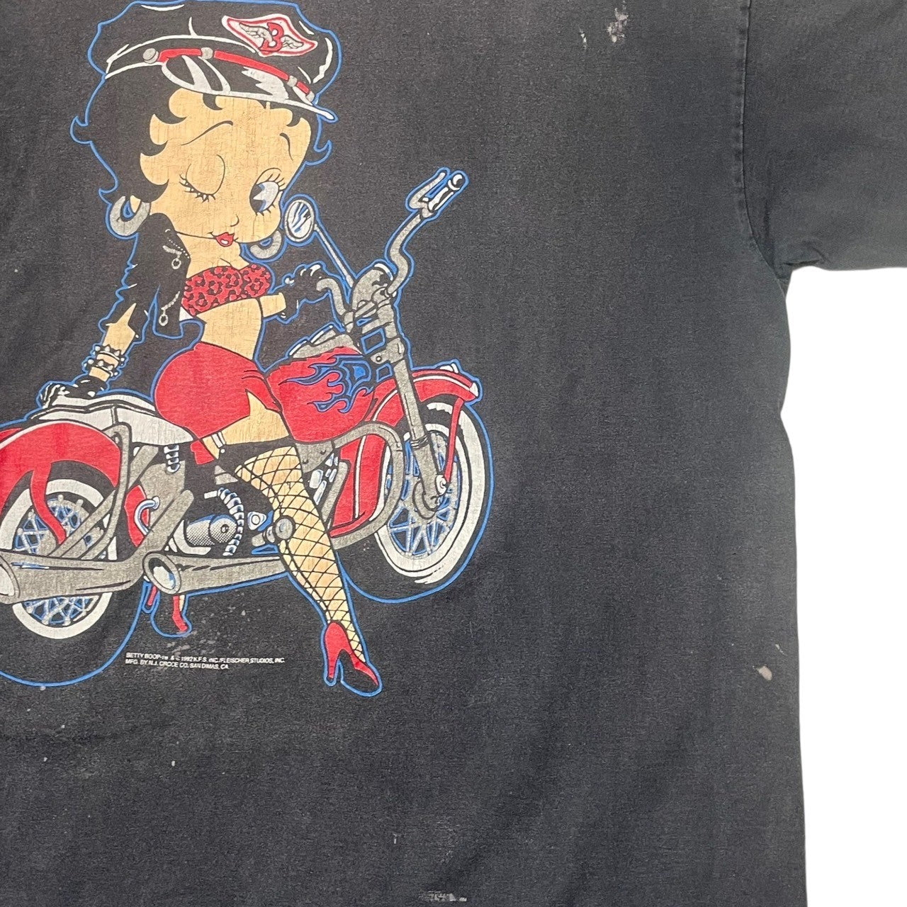 VINTAGE(ヴィンテージ) 1992©”BETTY BOOP”Motorcycle T-shirt/ヴィンテージTシャツ/バイク/ベティーちゃん XL ブラック CROCE COMPONYボディ/TM＆©1992K.F.S