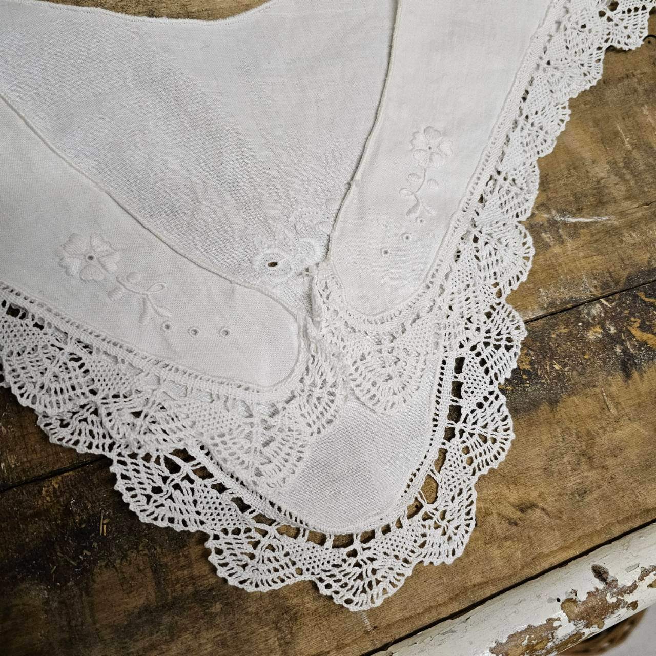 Euro vintage(ヨーロッパヴィンテージ) batten lace with stich collar バテンレースと刺繍の三角つけ襟 ホワイト / 未使用に近い