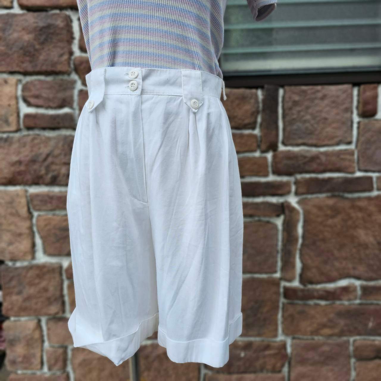 Euro vintage(ヨーロッパヴィンテージ) 70's~ Boy_cotton half tacked pants コットンハーフタックパンツ 表記無し(S~M程度) ホワイト