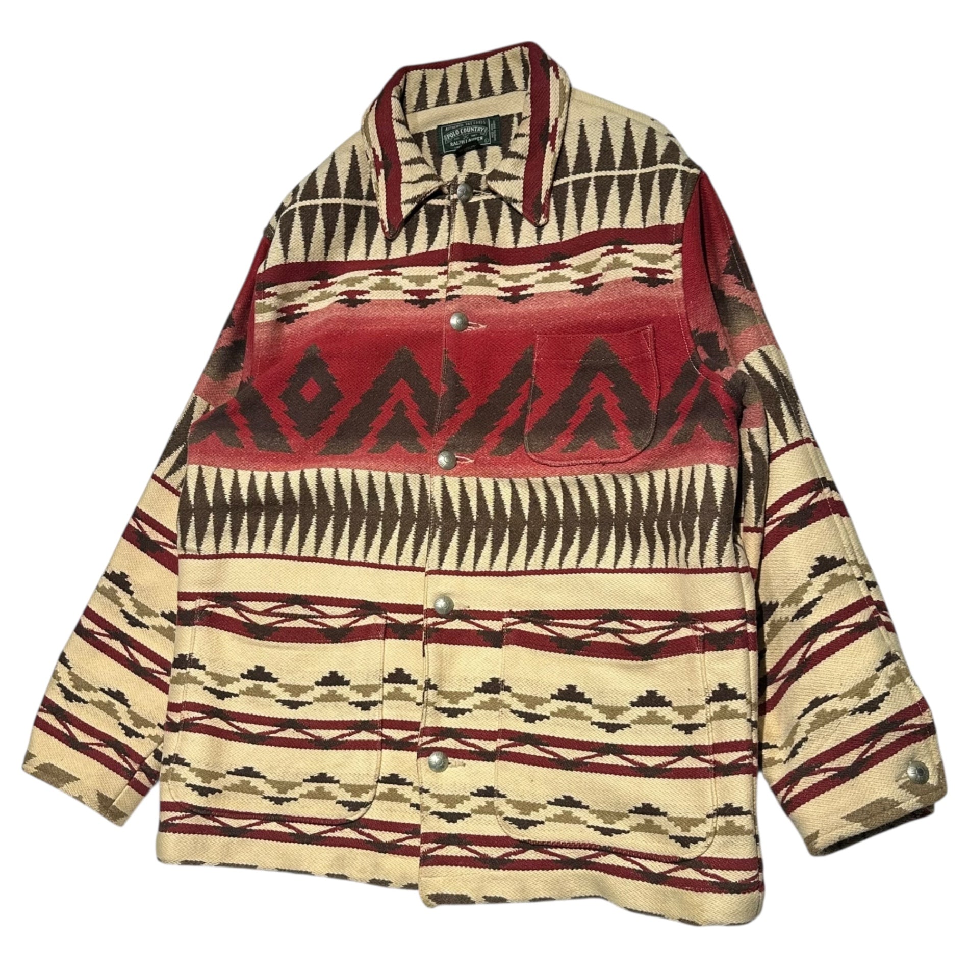 POLO COUNTRY(ポロカントリー) 80~90's Vintage-processed Chimayo button Native coverall jacket ヴィンテージ加工 チマヨボタン ネイティブ カバーオール ジャケット L アイボリー×レッド