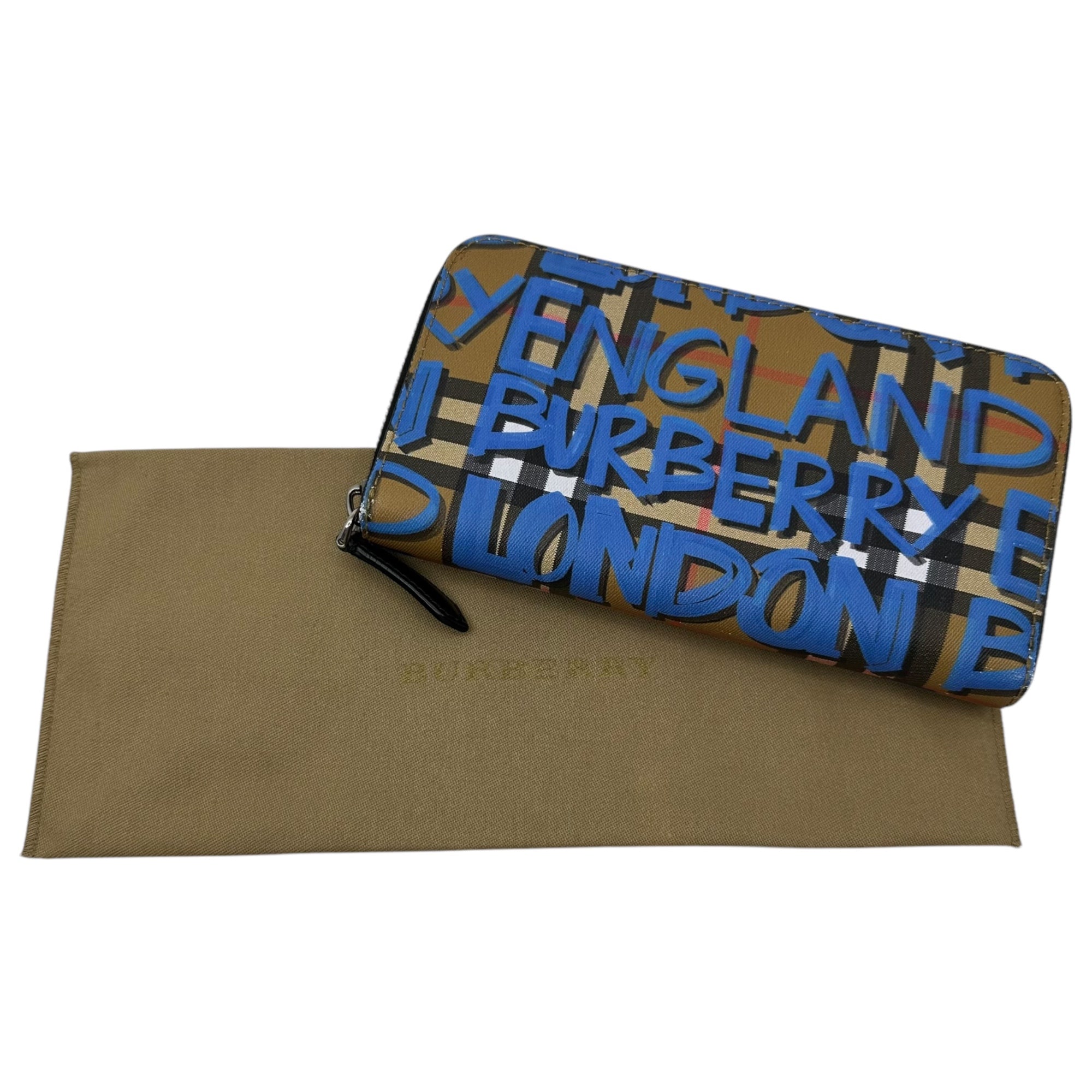 BURBERRY(バーバリー) 18AW Graffiti Nova Check Round Zip Wallet グラフィティ ノヴァ チェック ラウンド ジップ ウォレット TIVTIT1265 ブラウン×ブルー 長財布