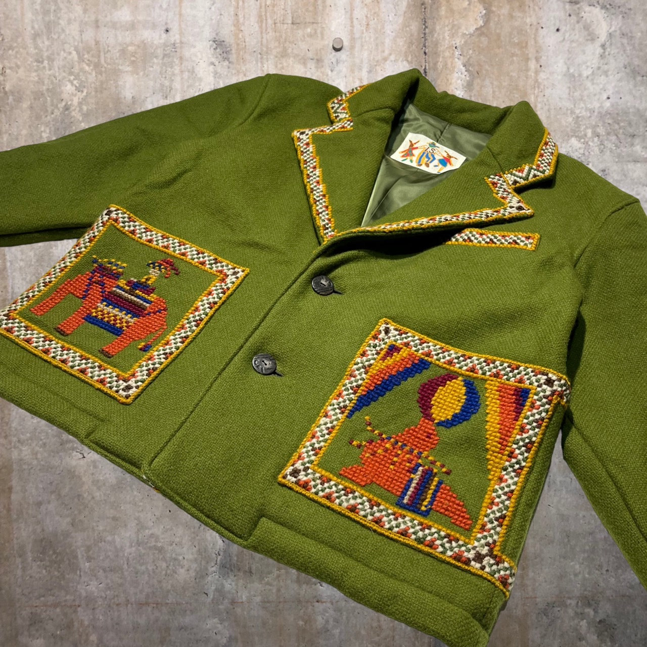 i.s. ISSEY MIYAKE(アイエス イッセイミヤケ) 80's Mexican stitch woolj acket/メキシカンステッチウールジャケット RG34010 M（メンズサイズ） グリーン