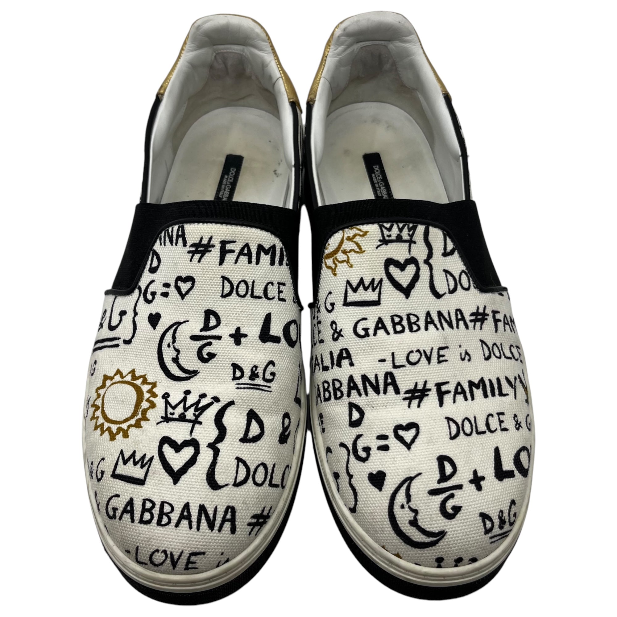 DOLCE&GABBANA(ドルチェ&ガッバーナドルガバ) Graffiti print slip-ons 落書き プリント スリッポン 9(28cm程度) ホワイト×ブラック スニーカー