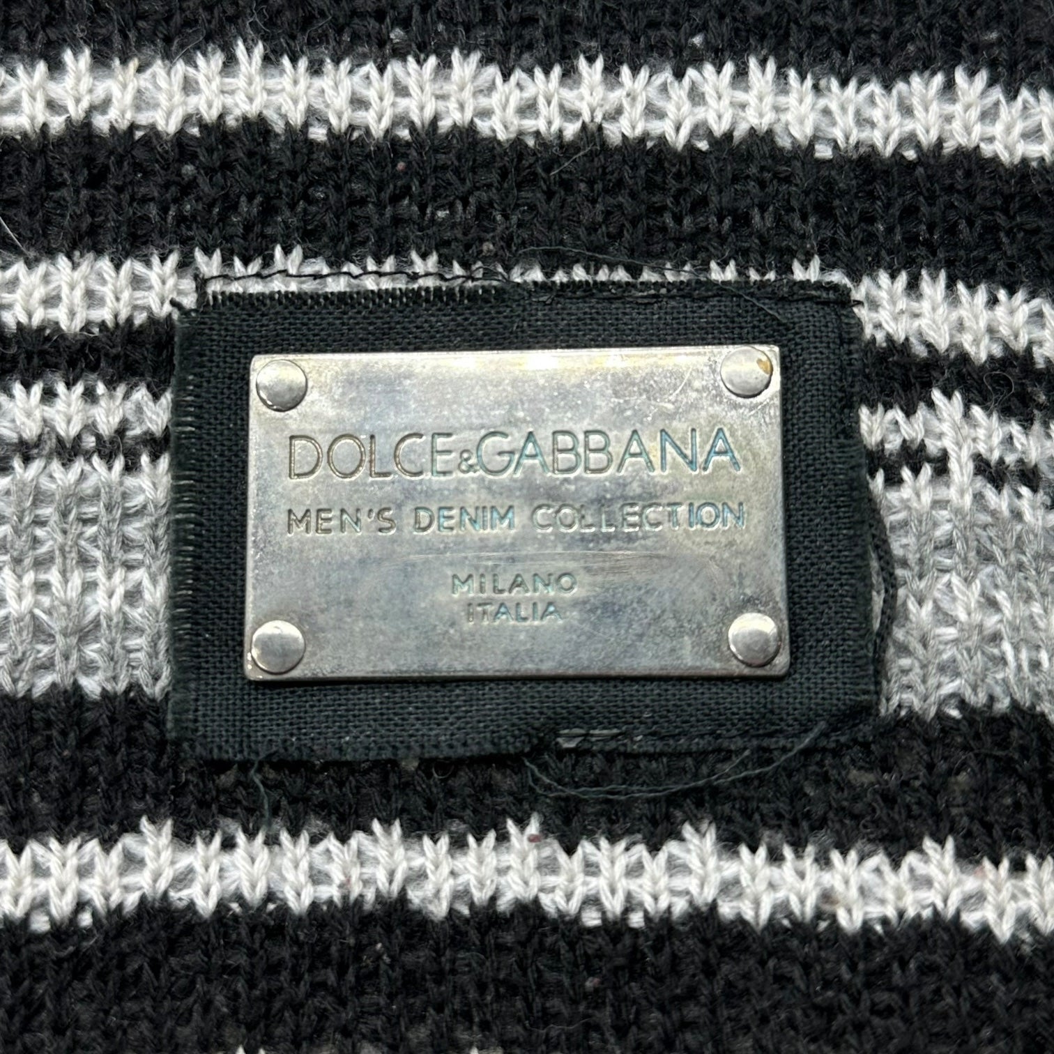 DOLCE&GABBANA(ドルチェ&ガッバーナドルガバ) Logo Plate Border Knit ロゴプレート ボーダー ニット 48 ブラック×グレー