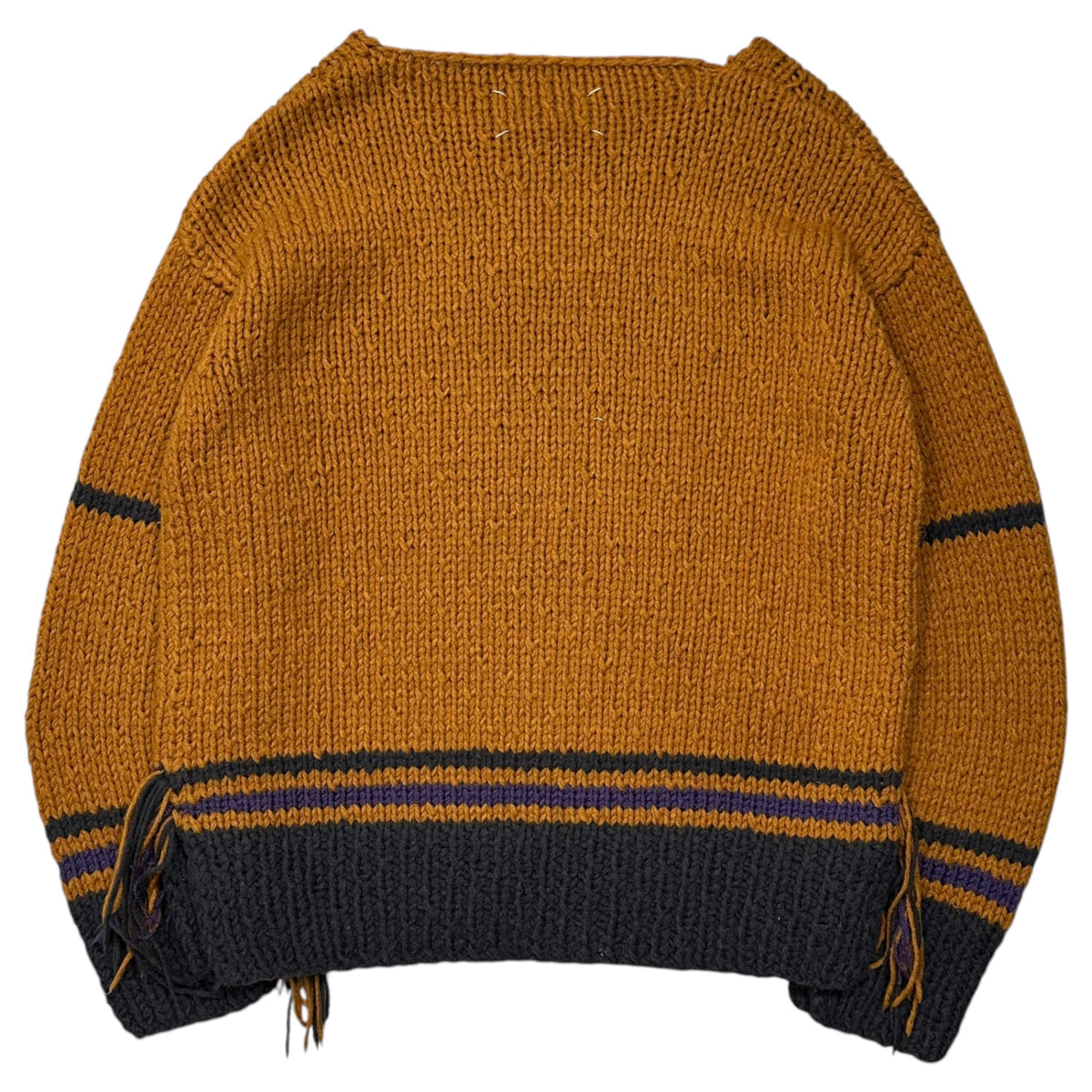 MAISON MARGIELA(メゾンマルジェラ) 2017AW "REPLICA" 1970's PROJECT-300% HAND-KNITTED レプリカ フリンジ ローゲージ ニット S30GP0208 S オレンジ×ネイビー 子供服を300％拡大したデザイン