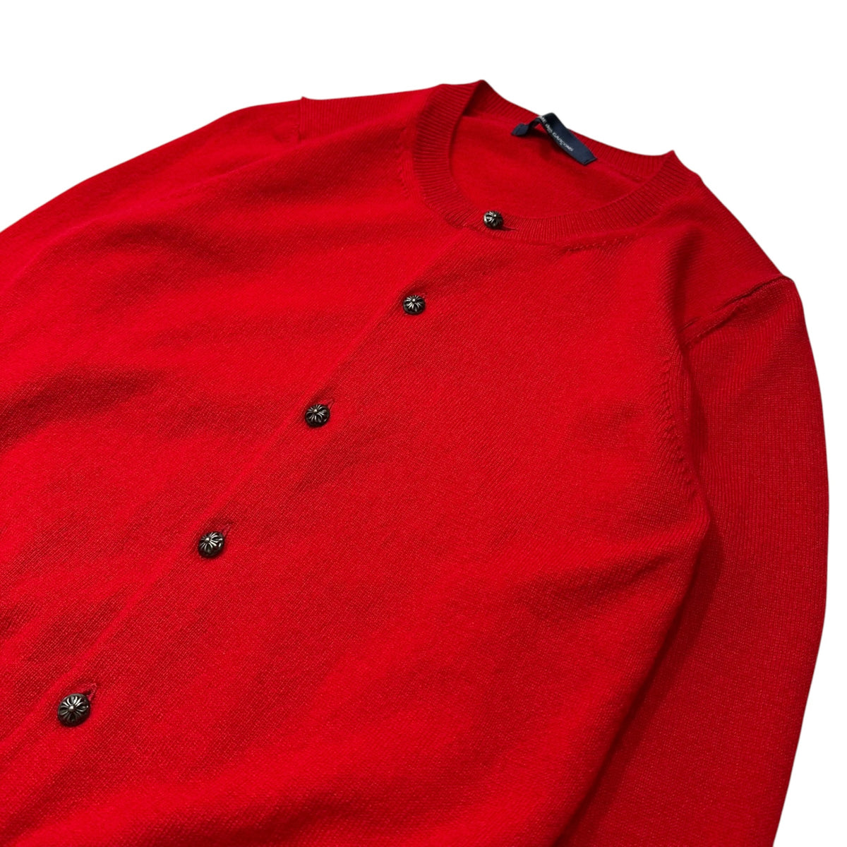 CHROME HEARTS × COMME des GARCONS(クロムハーツ × コムデギャルソン) 2015AW Cross-Over Button Cashmere Knit Cardigan クロスボールボタン カシミア ニットカーディガン KP-N002 S レッド×シルバー AD2015 少数生産稀少品 カシミヤ100%