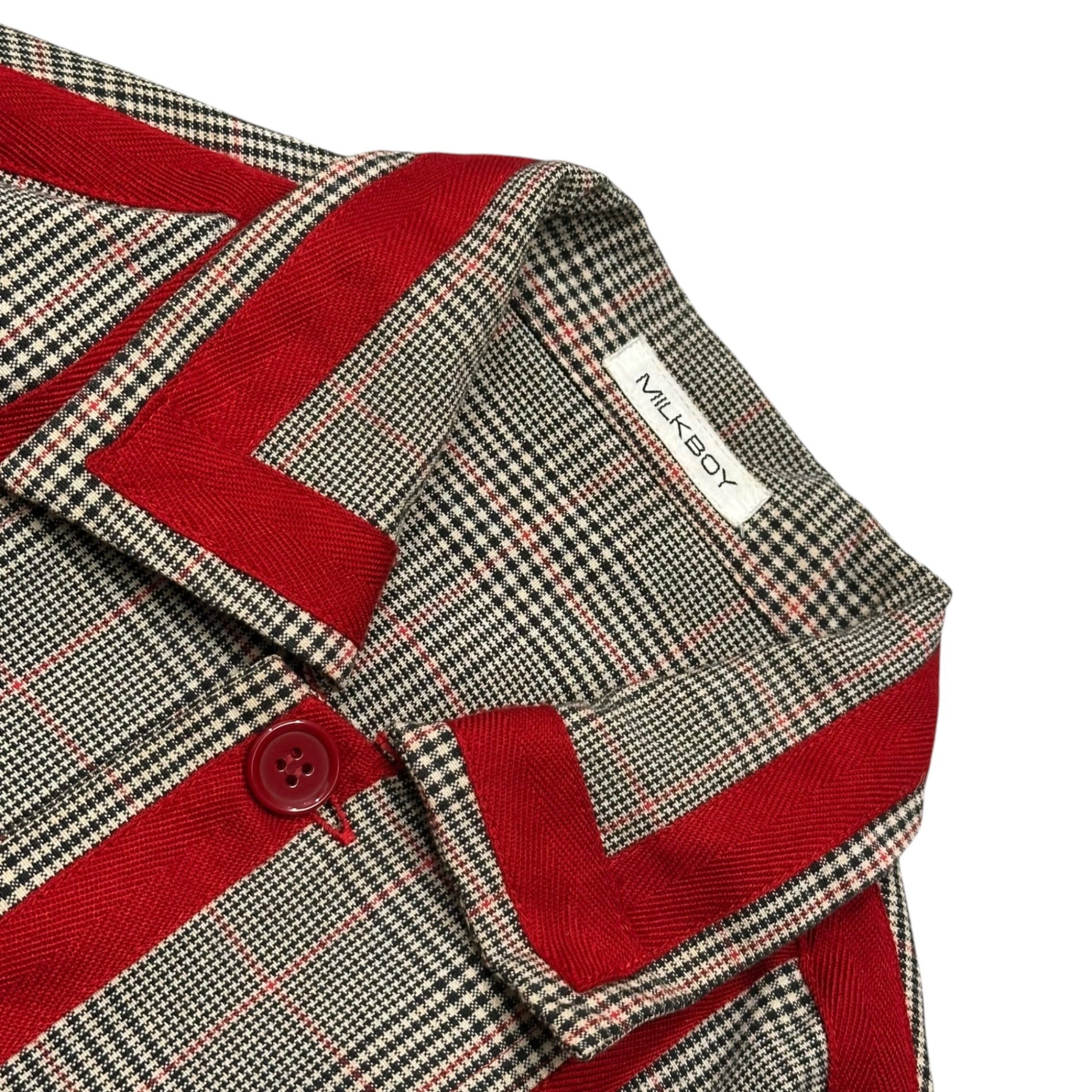 MILKBOY(ミルクボーイ) 1990's Red Line Check Small-Collar Shirt Jacke レッドライン チェック スモールカラー シャツジャケット OB-0050 FREE ブラウン×レッド 1990年代 ヴィンテージ