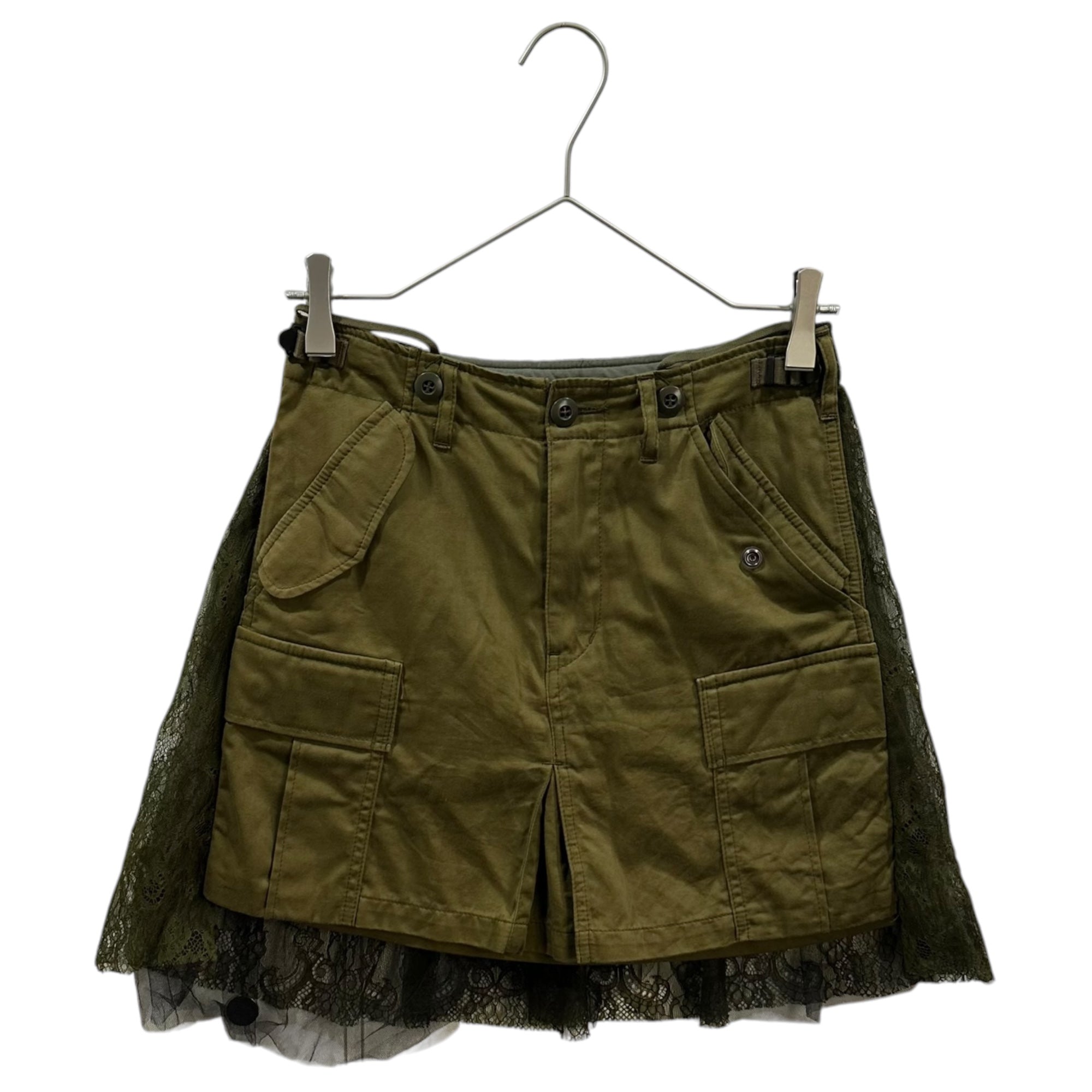 MIHARA YASUHIRO(ミハラヤスヒロ) Military-Style Reconstructed Lace-Accent Shorts-Style Skirt ミリタリー 再構築 レース切替 ショートパンツライク スカート 72272286 36(S) セージグリーン