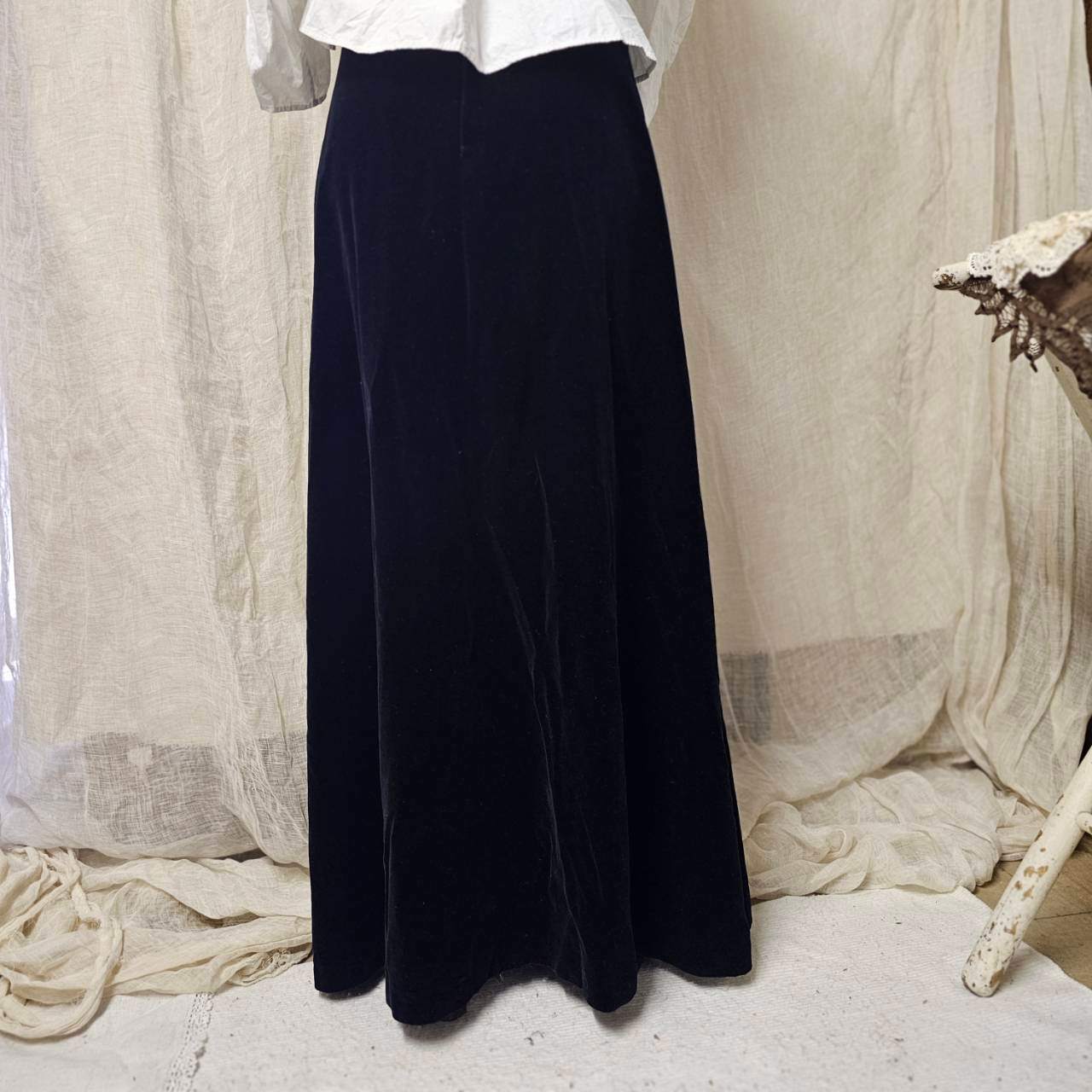 Euro vintage(ヨーロッパヴィンテージ) France black straight long skirt ベロア ロング タイトスカート S~ ブラック