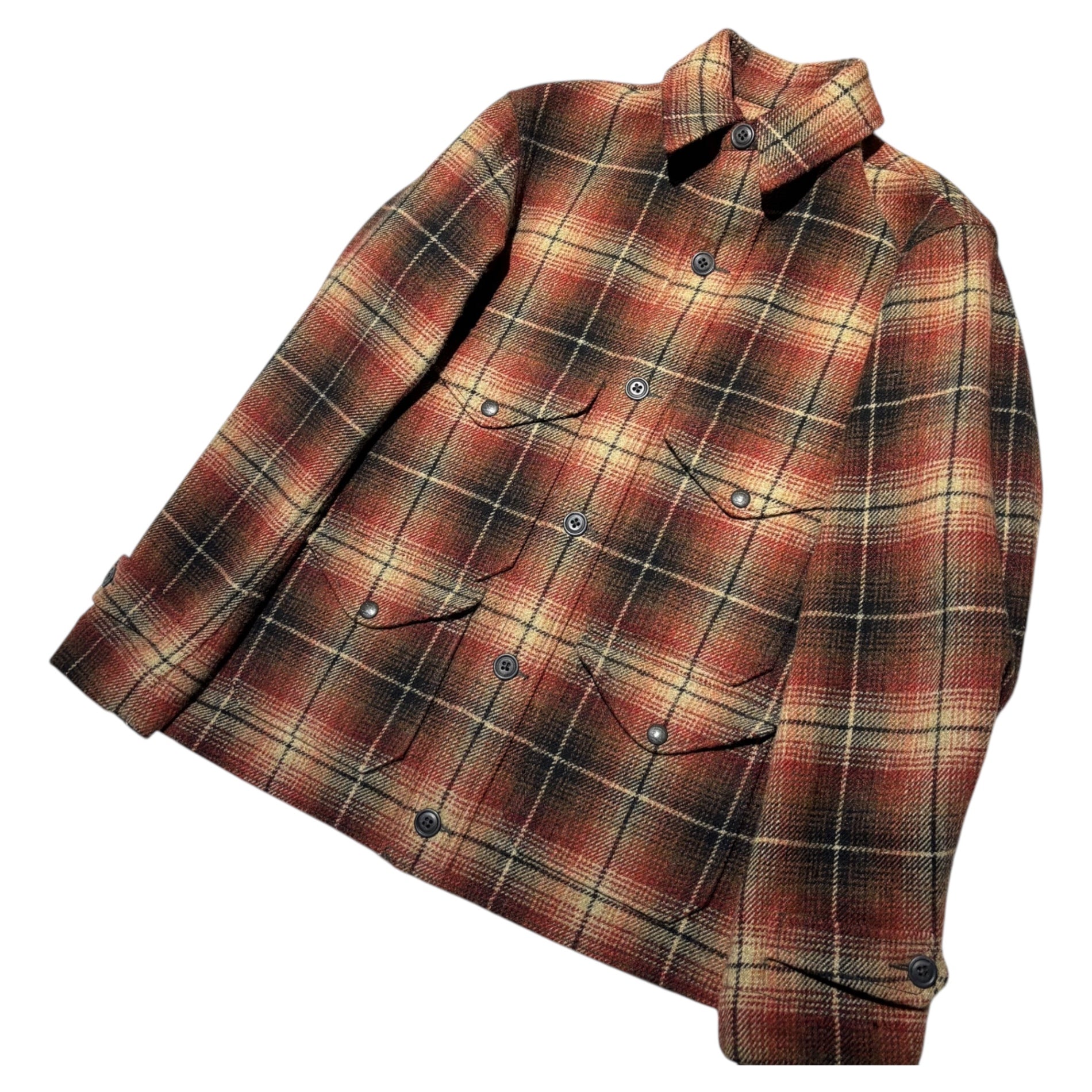 RRL(ダブルアールエル) Ombre Plaid Wool Hunting Jacket オンブレ プラッド ウール ハンティング ジャケット S レッド×ベージュ