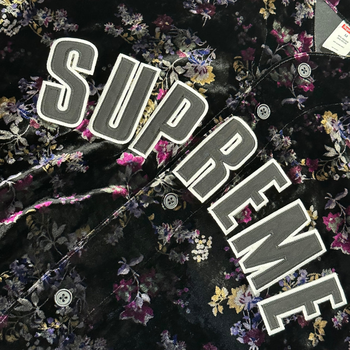 SUPREME(シュプリーム) 2019AW  Floral Velour Baseball Jersey フローラル ベロア ベースボール ジャージィ シャツ M ブラック×パープル