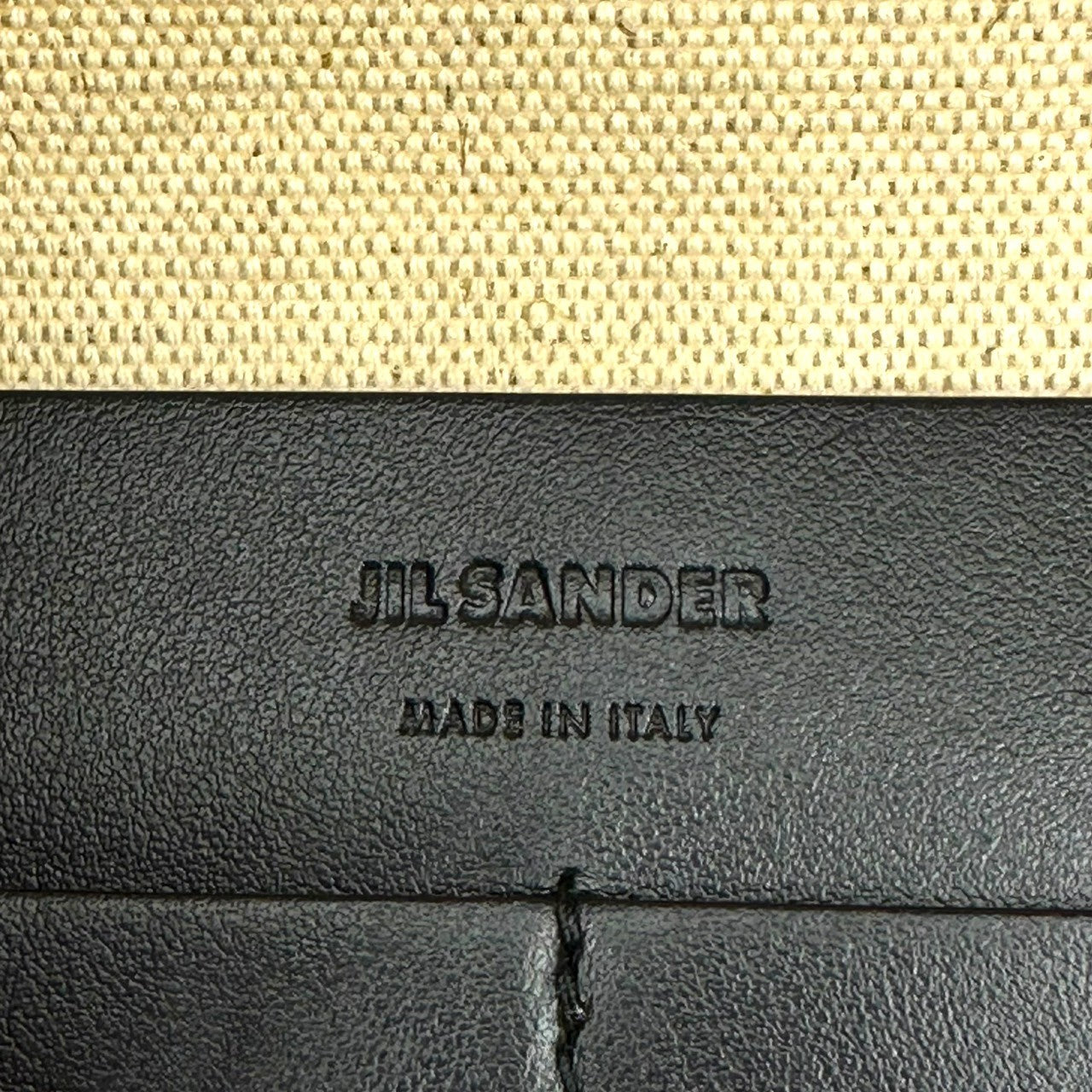 JIL SANDER(ジルサンダー) Logo flat tote bag ロゴ フラット トート バッグ レザーハンドル ナチュラル×ブラック キャンバス