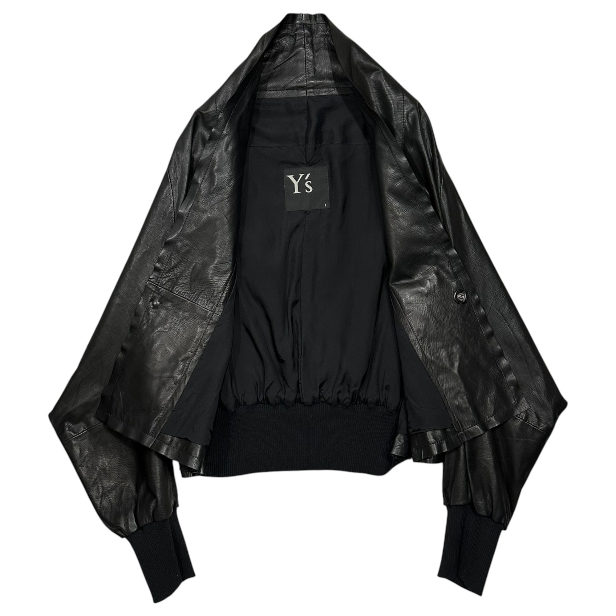 Y's(ワイズ) “Haori” Dolman-Sleeve Cowhide Leather Jacket 「羽織」 ドルマン スリーブ カウレザー ジャケット YW-J33-710 1(S程度) ブラック 男性着用可能