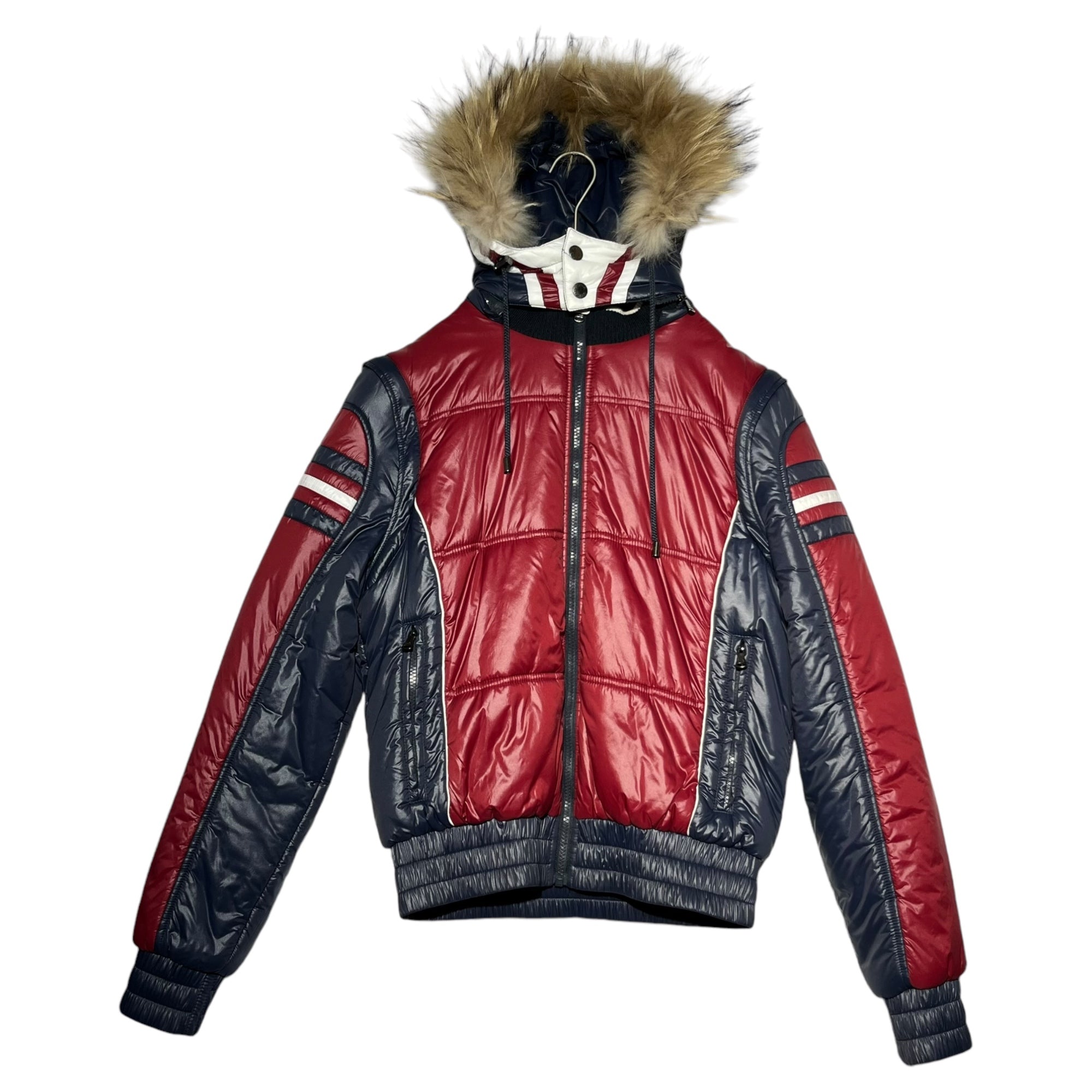 DOLCE&GABBANA(ドルチェ&ガッバーナドルガバ) 00's Union Jack Hoodie Fur Paddet Jacket ユニオンジャック フーディー ファー 中綿 ジャケット  46(M程度) レッド×ネイビー