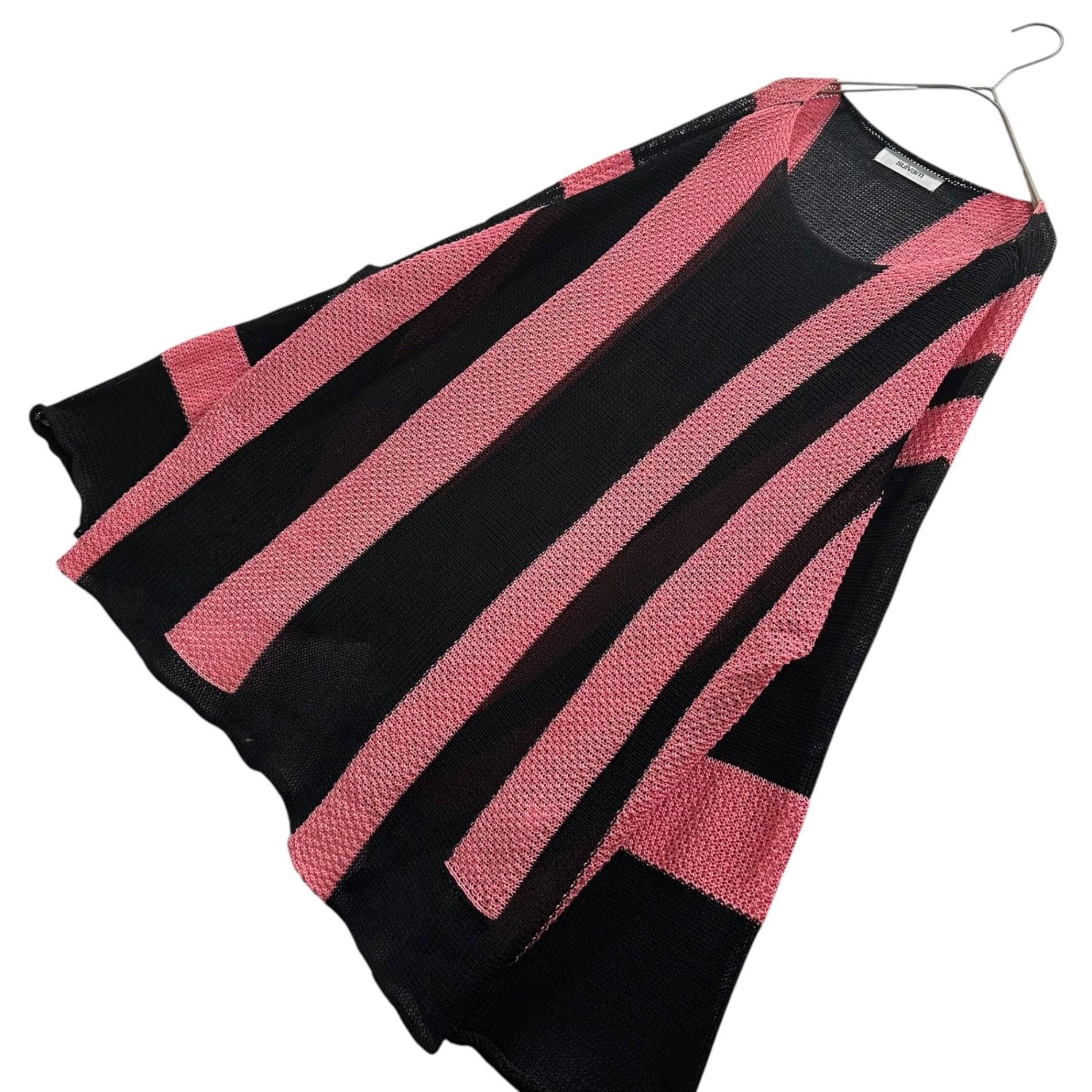 sulvam(サルバム) 20SS Striped Mesh Knit ストライプ メッシュ 長袖 ニット SL-K07-840 M ブラック×ピンク